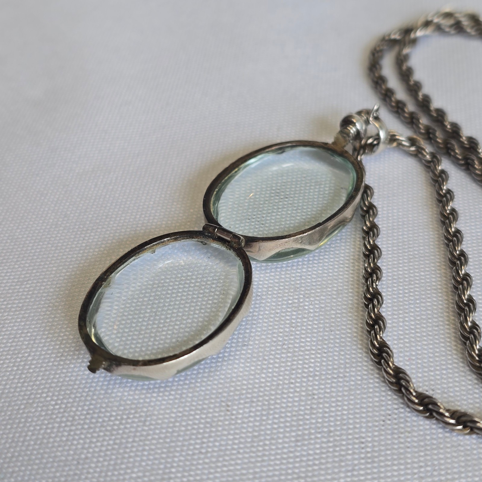 Sterling Silver Glass Locket Necklace 31.14g Fine Jewelry 24″ Rope Chain *READ*