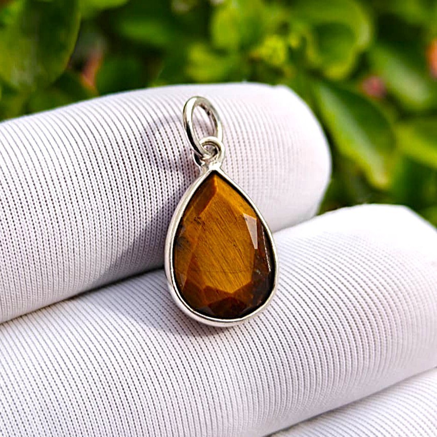 Natural Tiger’s Eye Gemstone Pendant 925 Sterling Silver Handmade Charm Jewelry