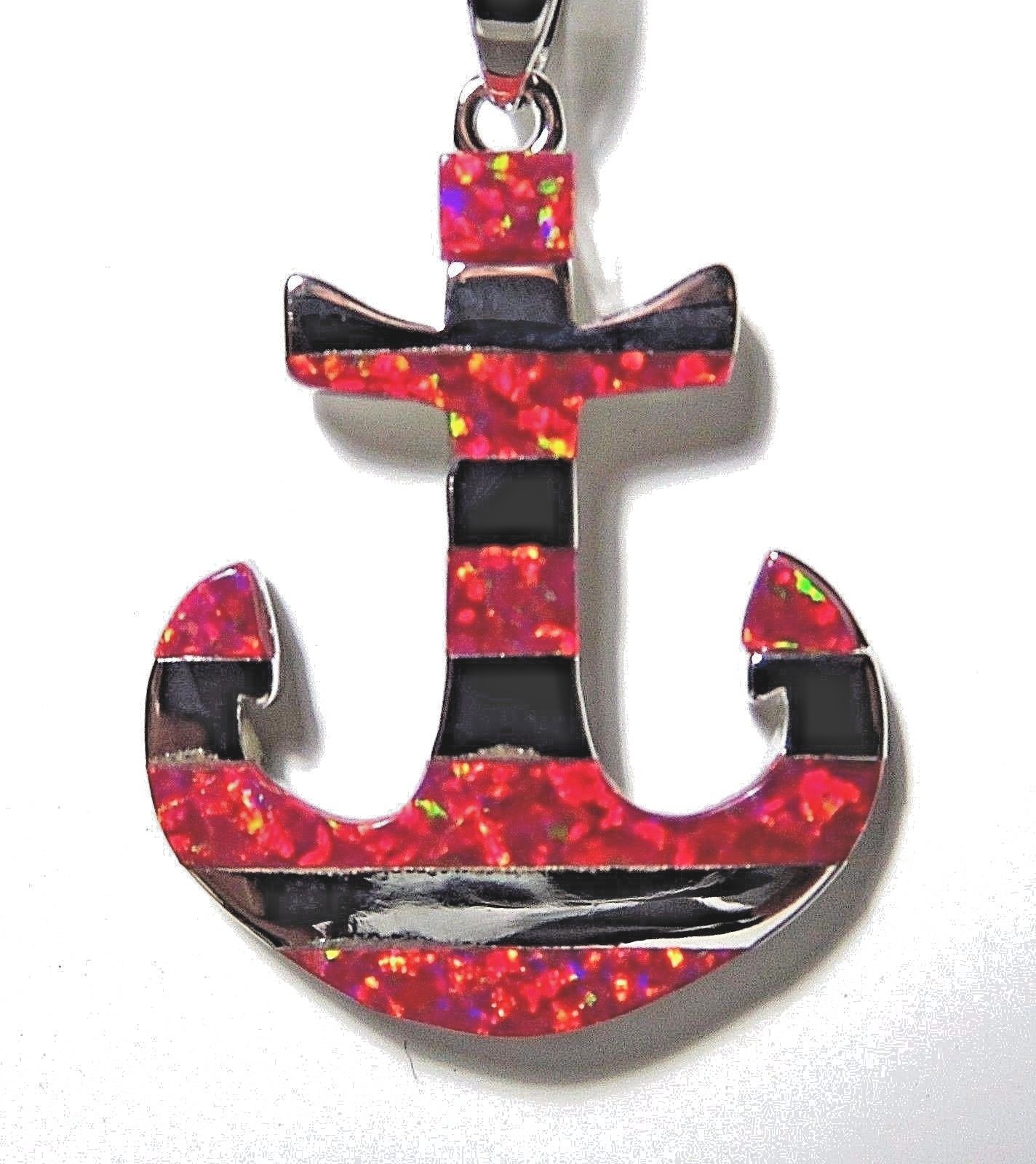 Silver Filled 925 Stamp Pendant Red Lab Fire Opal ANCHOR 1″