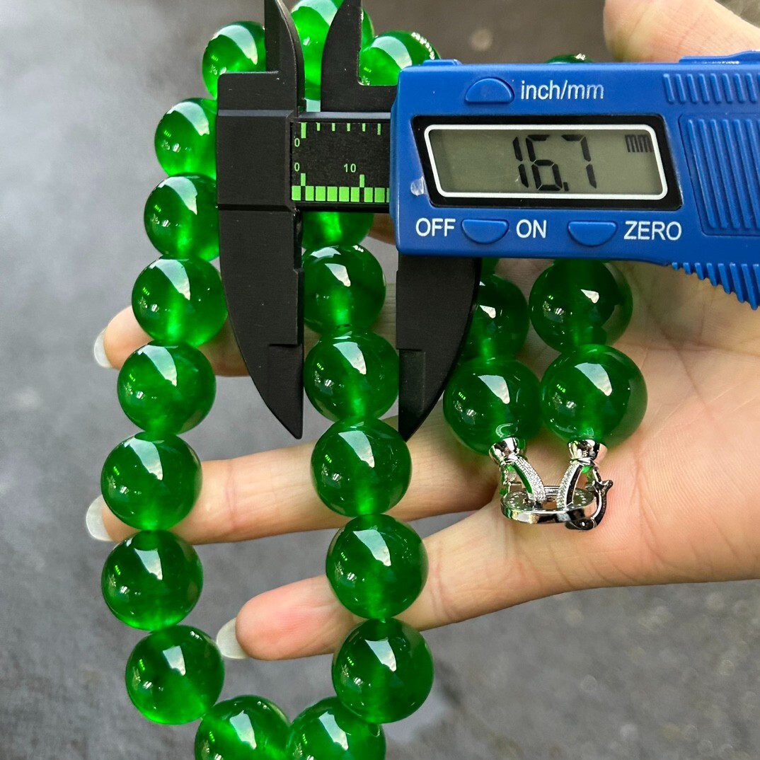 17mm Real Natural Perfect Ice Green Myanmar Beads Jade jadeite Necklaces