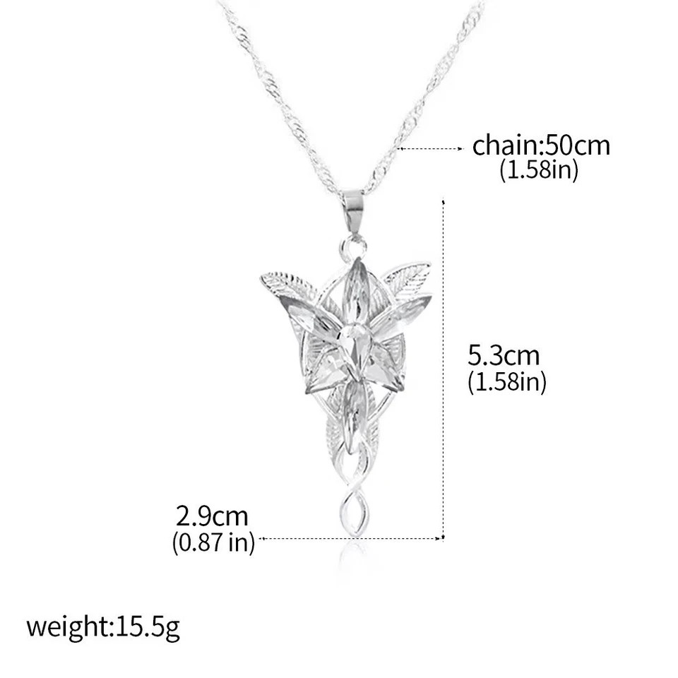 New Lord of The Rings Arwen’s Necklace Evenstar Pendant Crystal Silver Chain