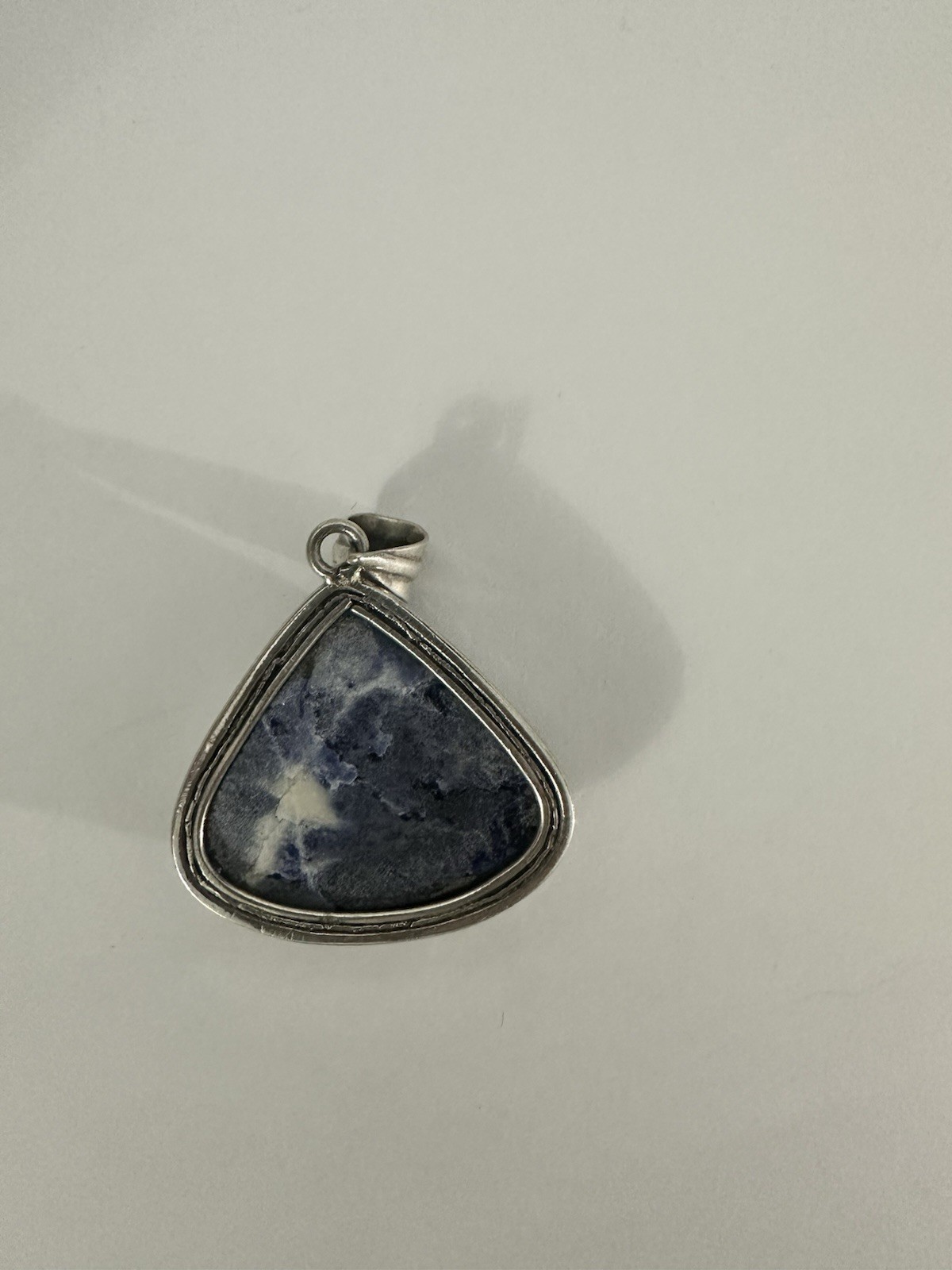 Sterling Silver 925 Blue White Sodalite Trillion Bezel Set Charm Pendant
