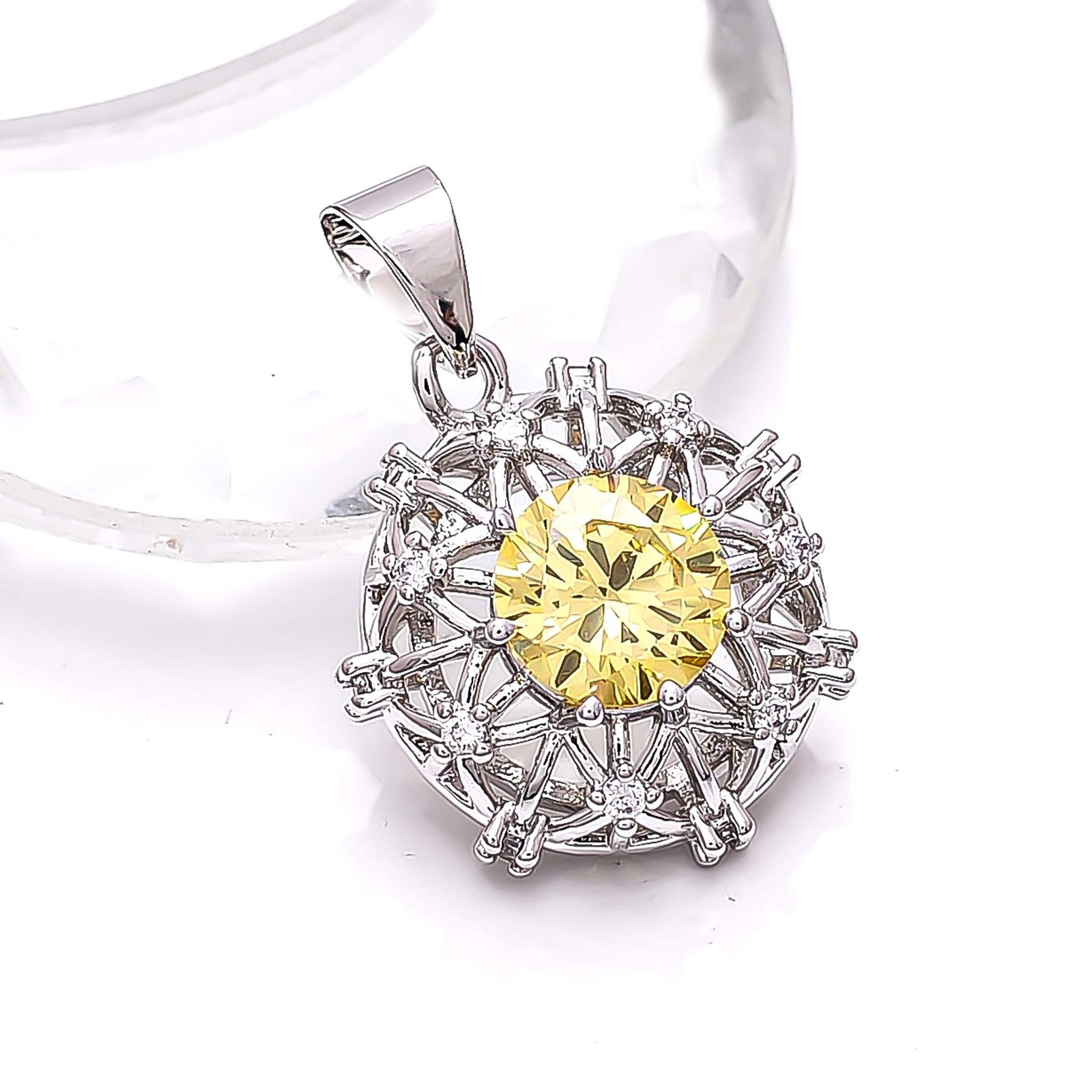 Yellow Sapphire – Simulated & CZ Gemstone 925 Sterling Silver Pendant 1.00″ P869