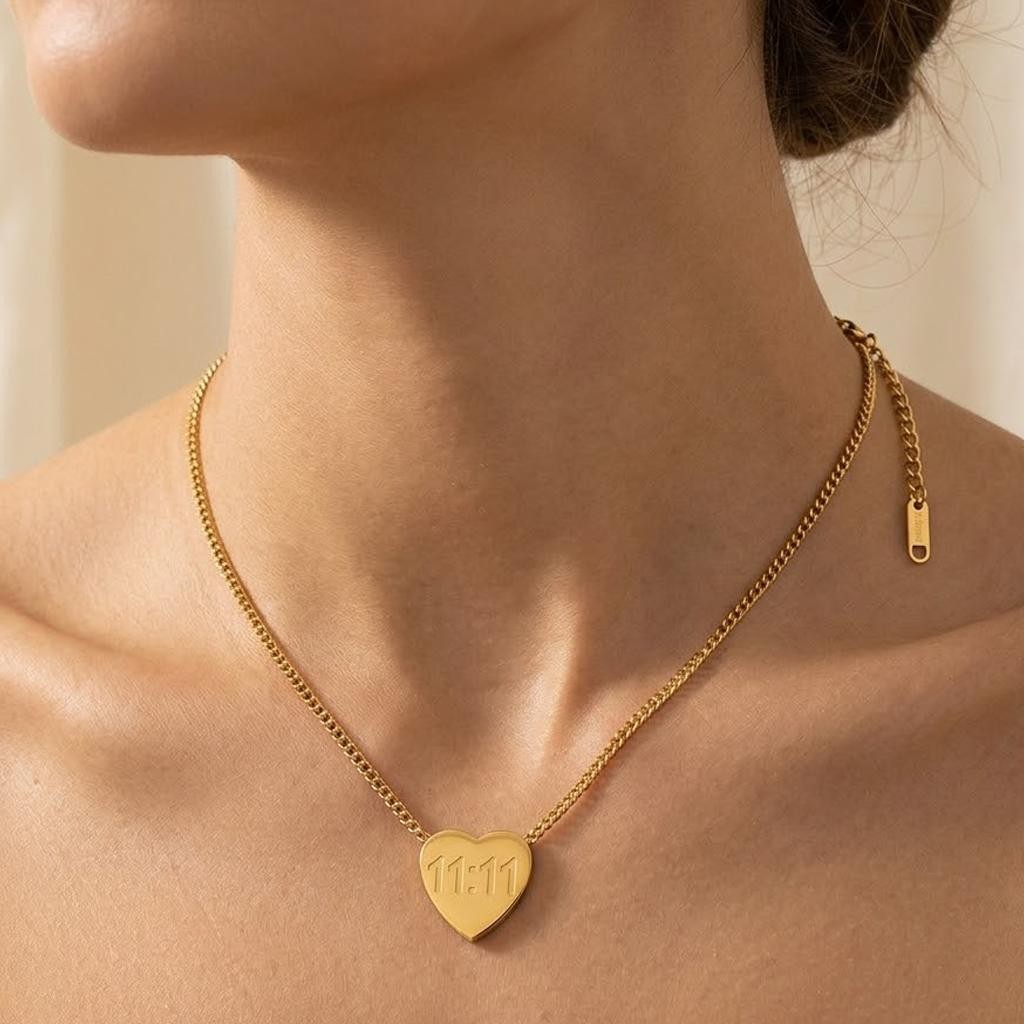 Engraved Heart Necklace, Angel Number Spiritual Jewelry, Birthday Valentine Gift