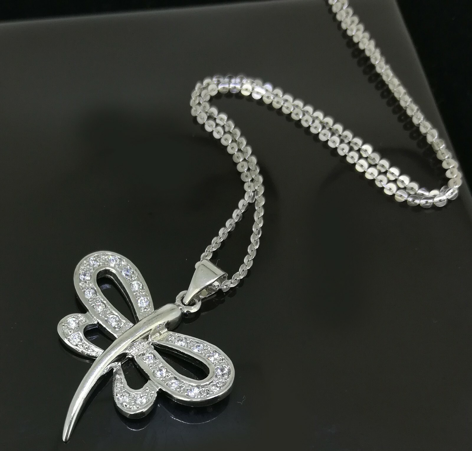 Elegant 18k 18CT White Gold Filled GF CZ Butterfly Pendant Necklace N-A855 Gift
