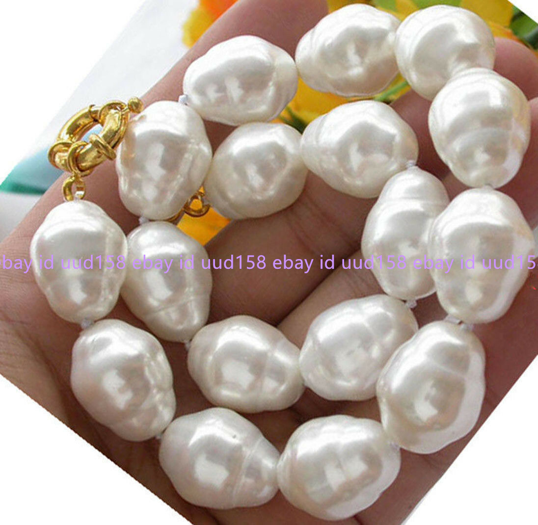 HUGE AAA++ LARGE FASHION 20MM SOUTH SEA WHITE BAROQUE SHELL PEARL NECKLACE