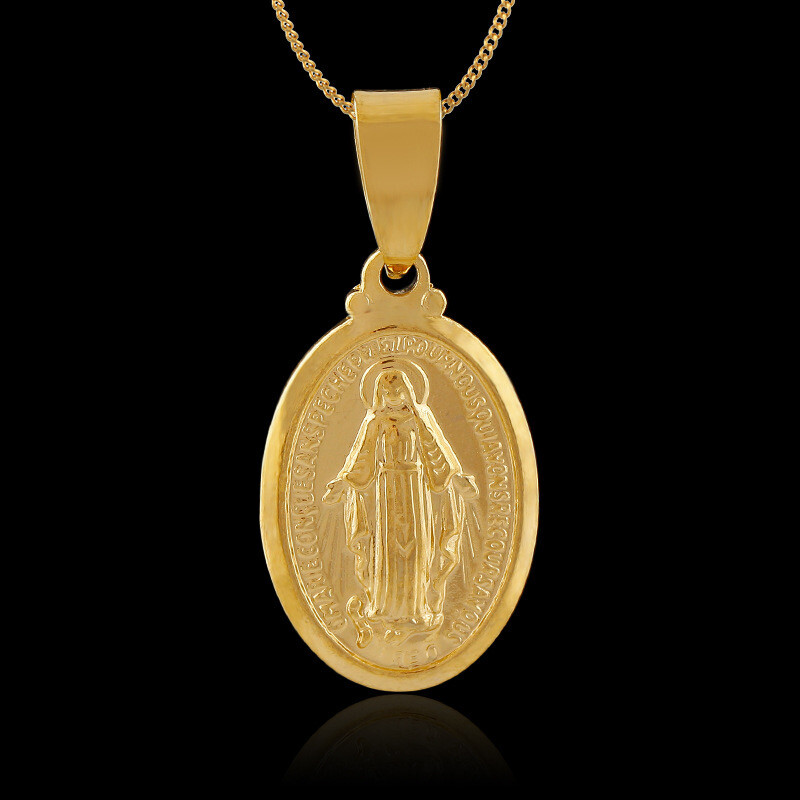 18K Yellow Gold GP Virgin Mary The Madonna Goddess Pendant Necklace Men Women