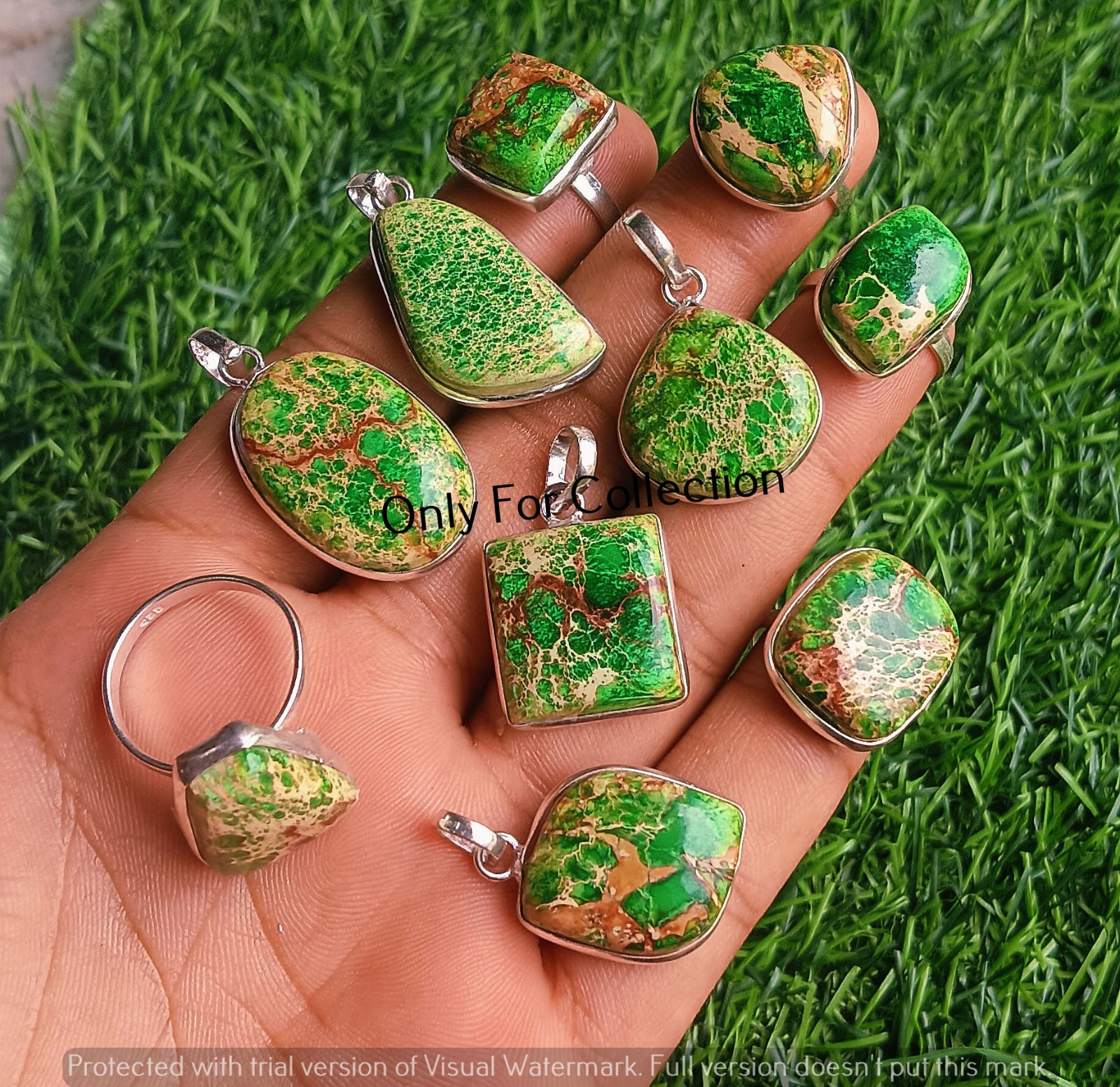 925 Sterling Silver Plated Opulent Green Carico Turquoise Gemstone Pendant Lot
