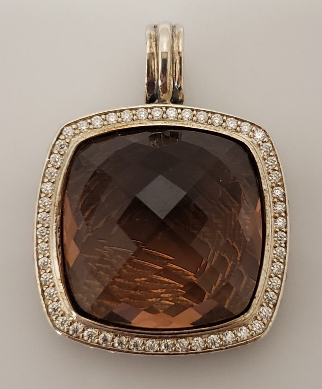 David Yurman Albion Collection Sterling Smoky Quartz Diamond 26mm Pendant .53