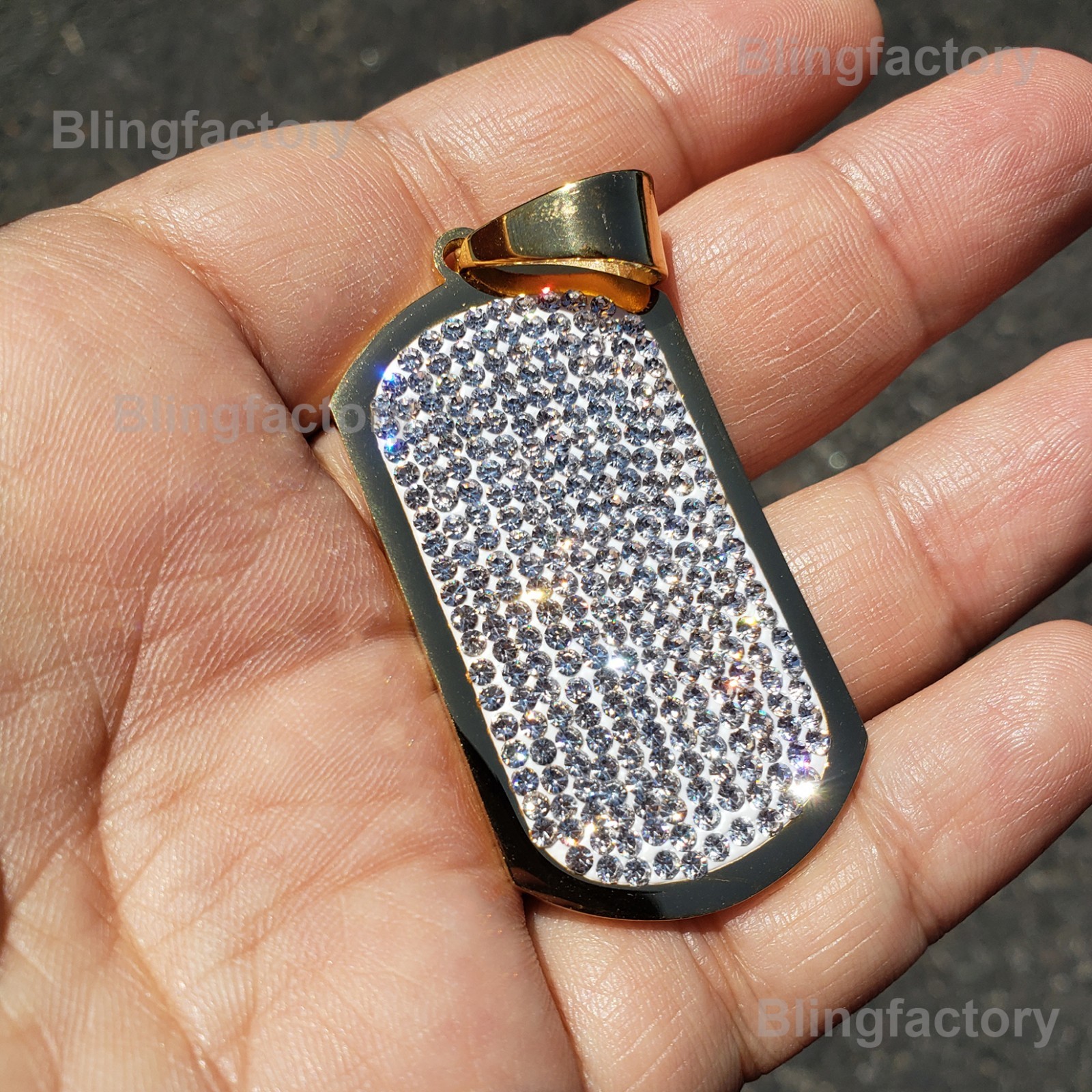 ICED HIP HOP FASHION STAINLESS STEEL LAB DIAMOND DOG TAG BLING PENDANT CHARM