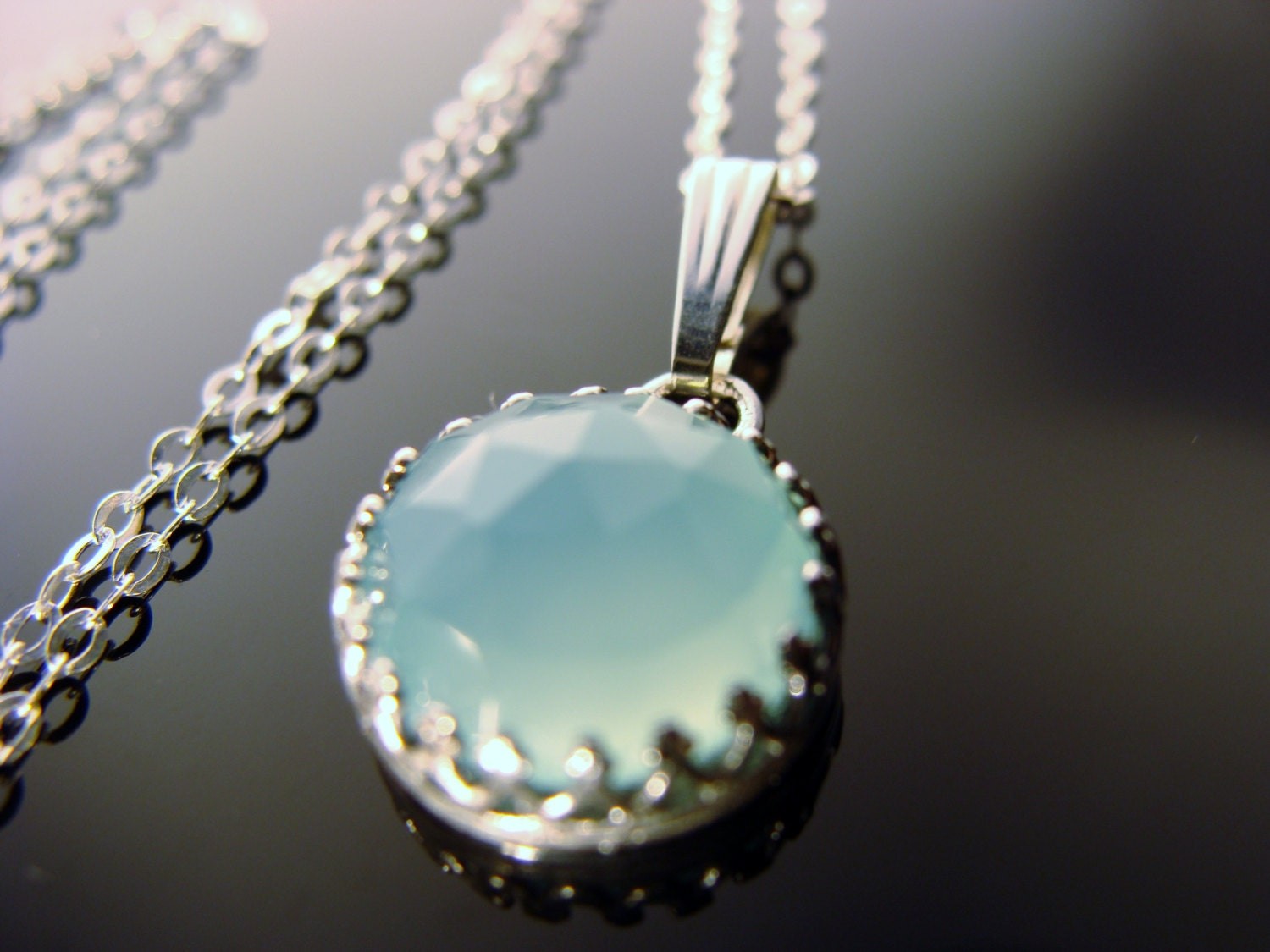 Aqua Chalcedony Pendant · Faceted Bezel Set Gemstone · 925 Sterling Silver ·