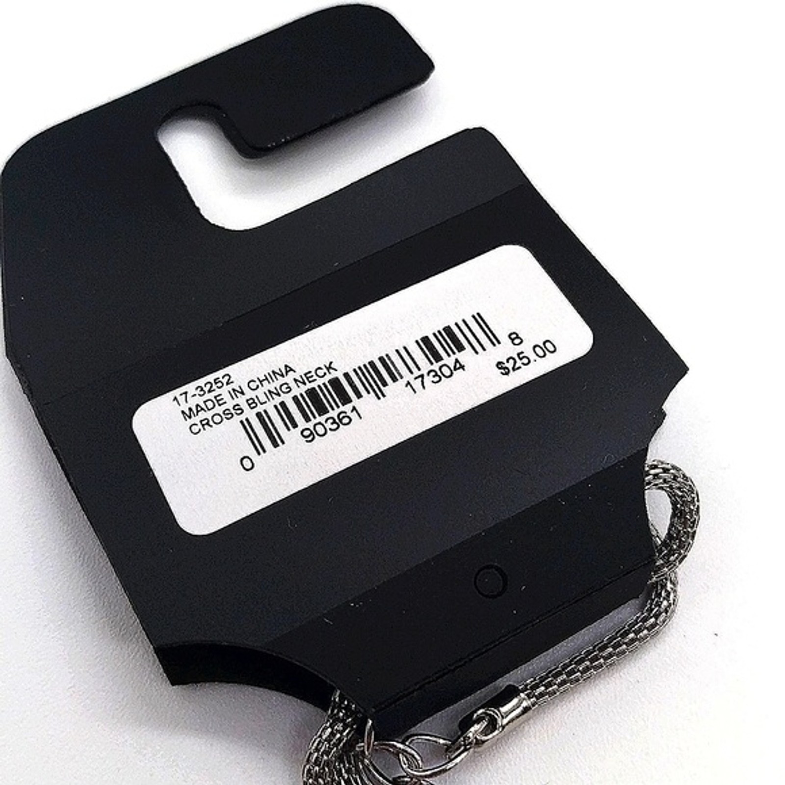 GUESS 24″ Cross Dog Tag Bling Cubic Zirconia Crystal Necklace in Black & Silver