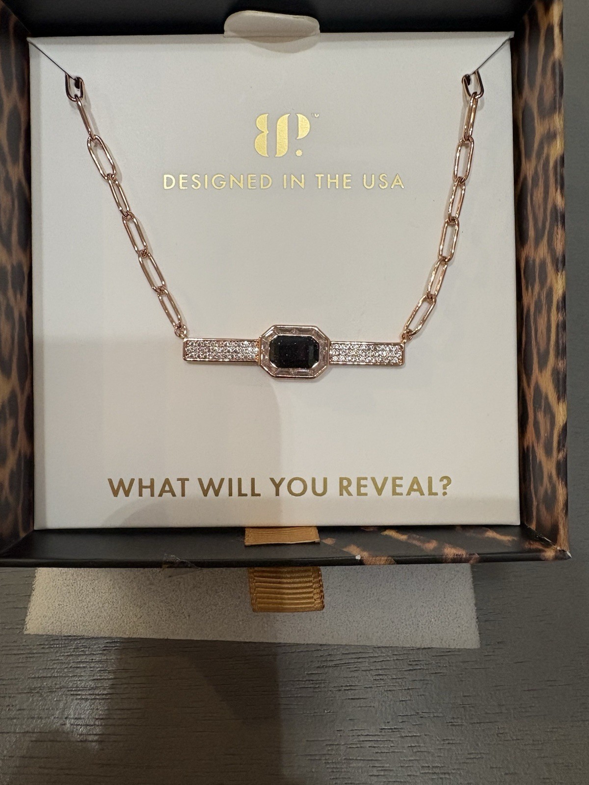 8 Other Reasons Rose Gold Plated Lab Onyx Sandstone CZ Bar Necklace 18″ NK51503