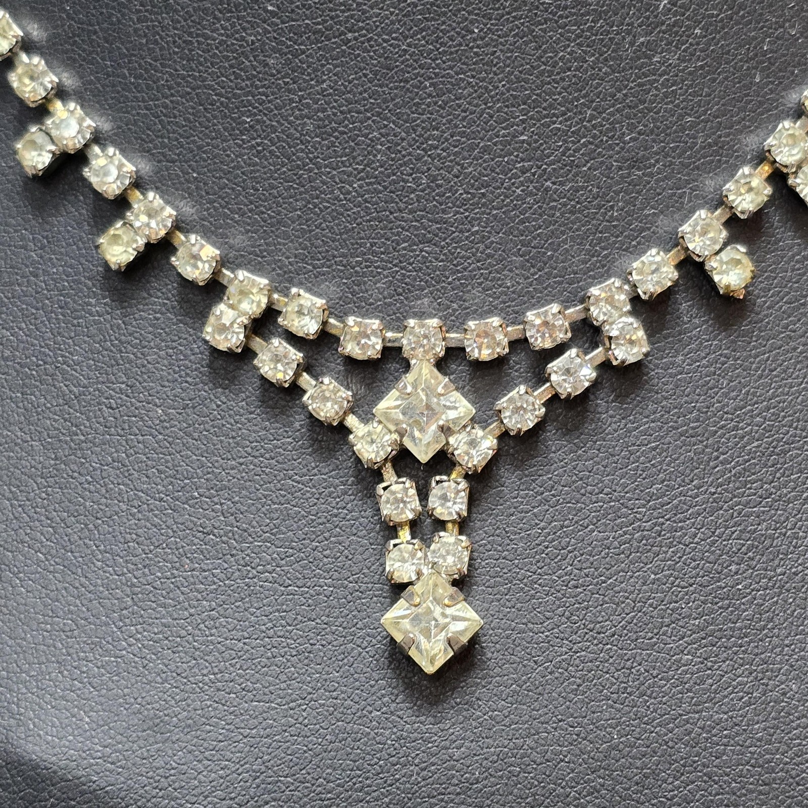 Clear Rhinestone Tennis Necklace Womens Y-Drop Square Pendant Crystal Elegant
