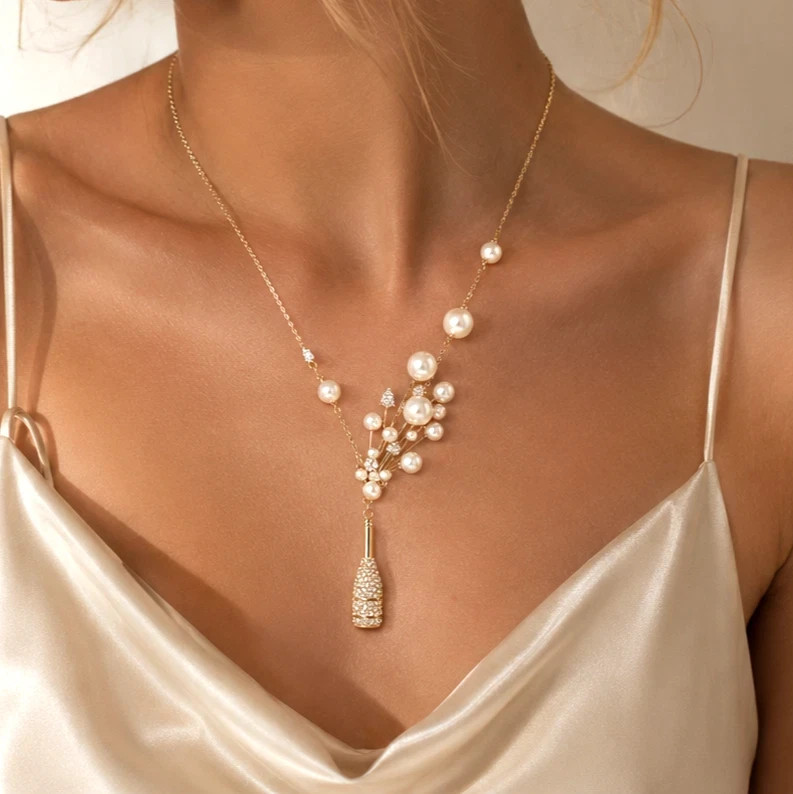 New KATE SPADE ‘Cheers to That’ Champagne Bottle Pendant Necklace Pearl Crystal