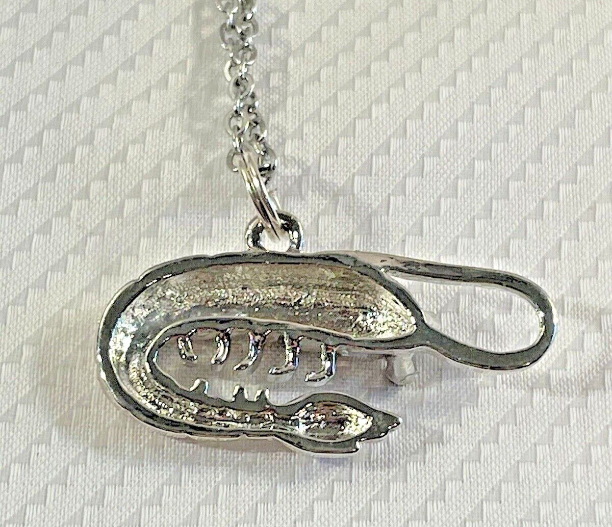 Shrimp Sea Life Silver Necklace 20” Stainless Coastal Fashion Jewelry NEW