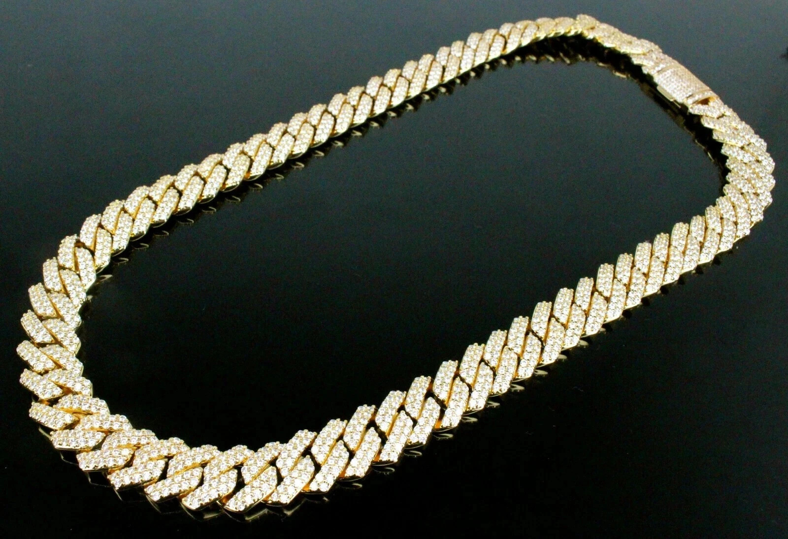 14k STAMPED 14mm Cuban Prong Chain Necklace 64ct Lab Sim VVS1 Diamond 200g+ GOLD