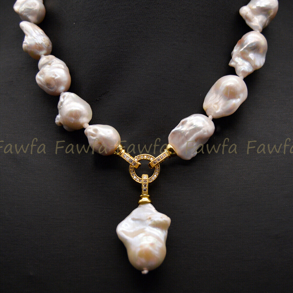 Genuine Natural Large 15-25mm White Keshi Reborn Baroque Pearl Pendant Necklace