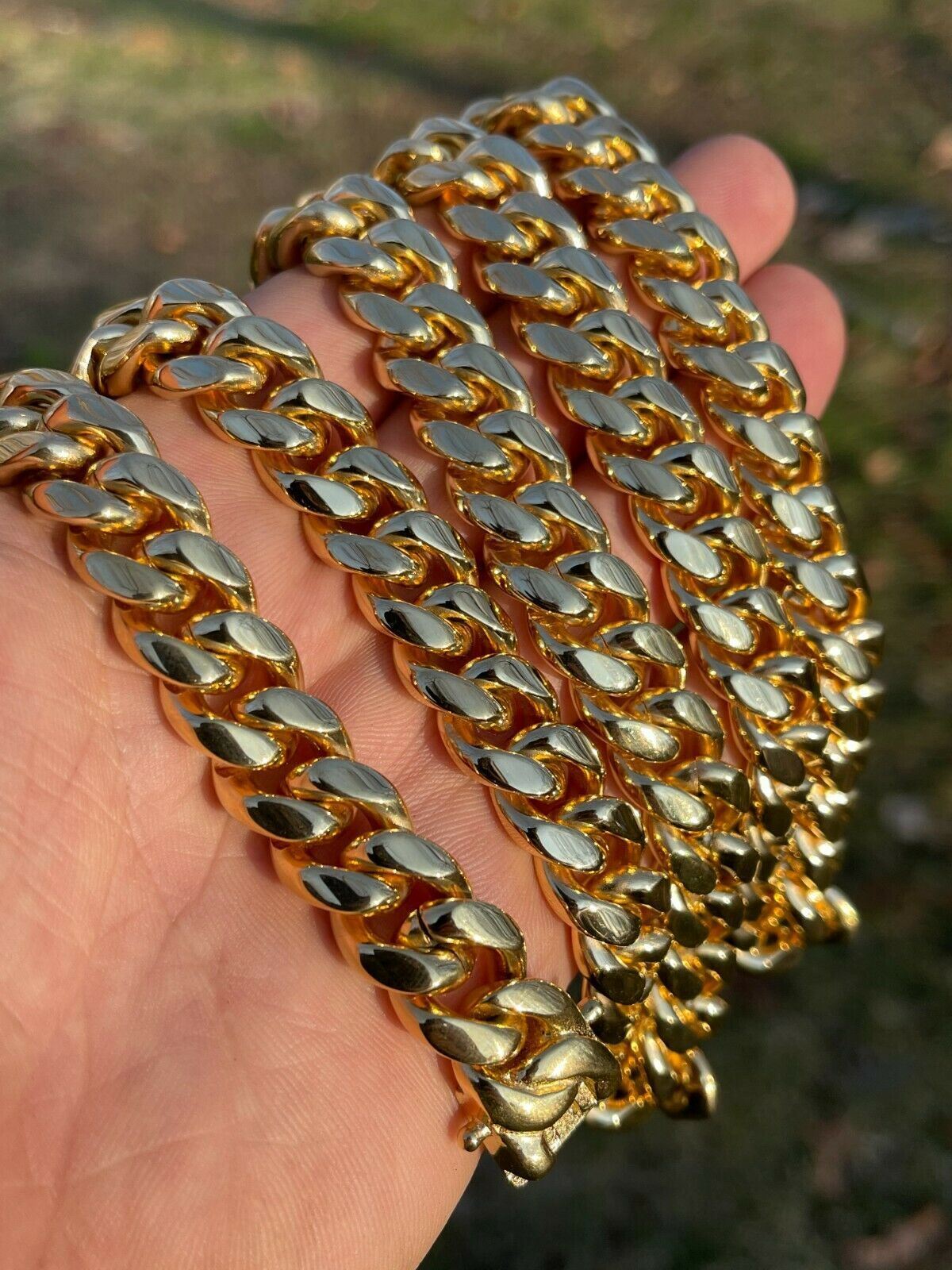 Miami Cuban Link Chain Real 18k Gold Plated Stainless Steel Necklace 14mm