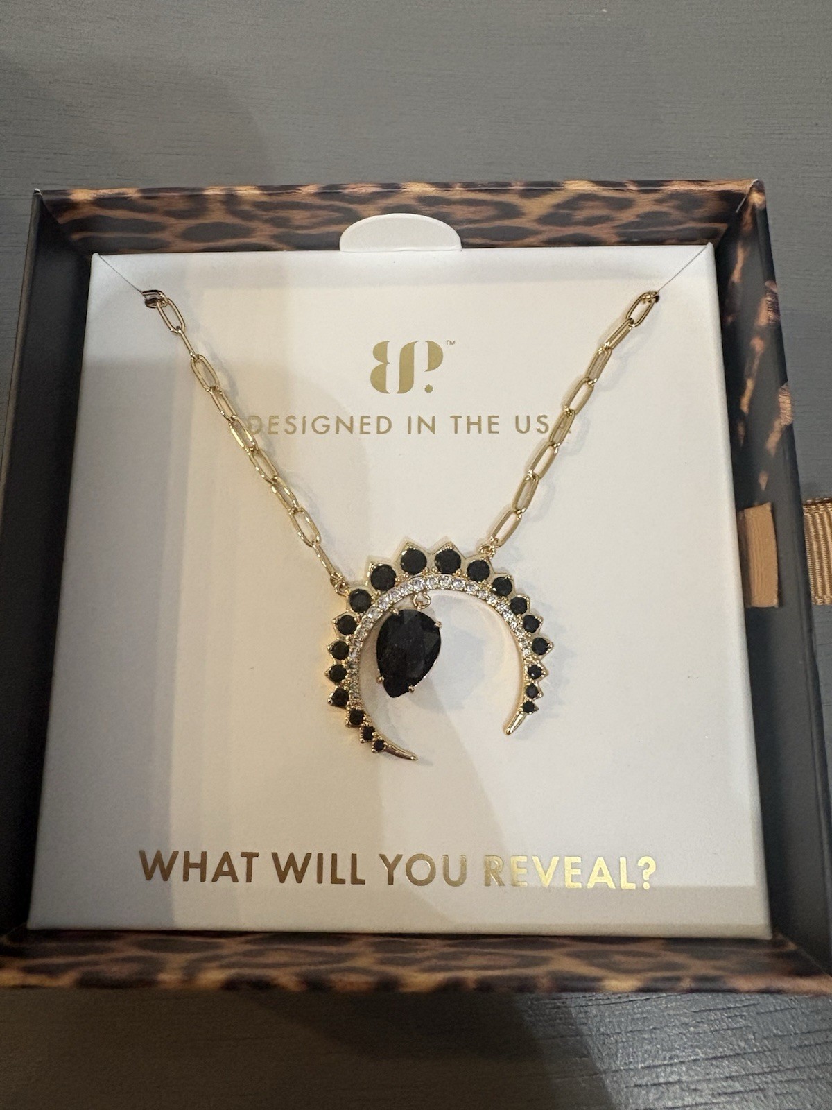 BP Gold Plated Black Onyx CZ Moon Pendant Necklace 18″ NK38217