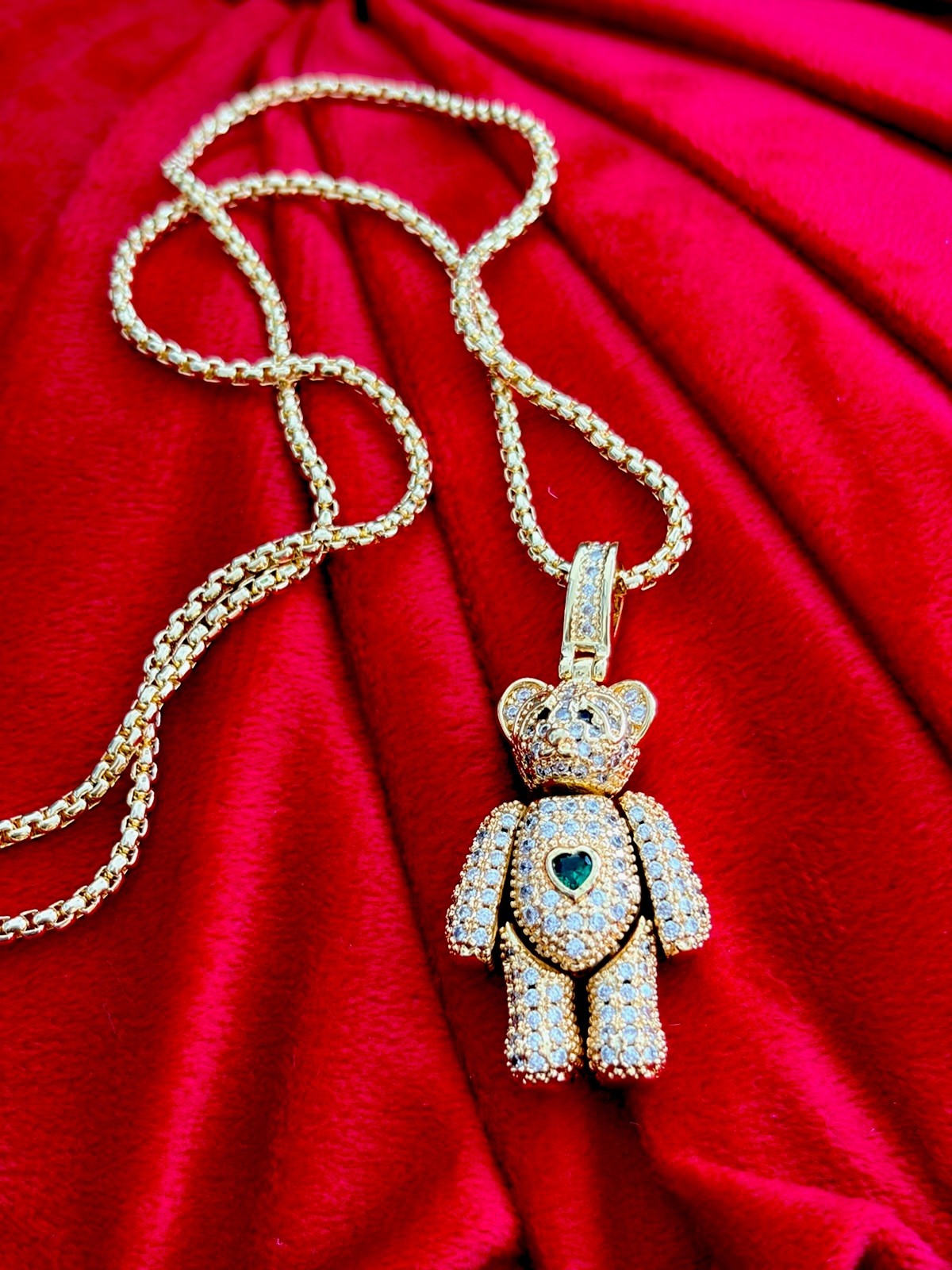 Teddy Bear Doll Moveable 18k Gold Plated Crysral Cz Rhinestone 45cm Box Chain