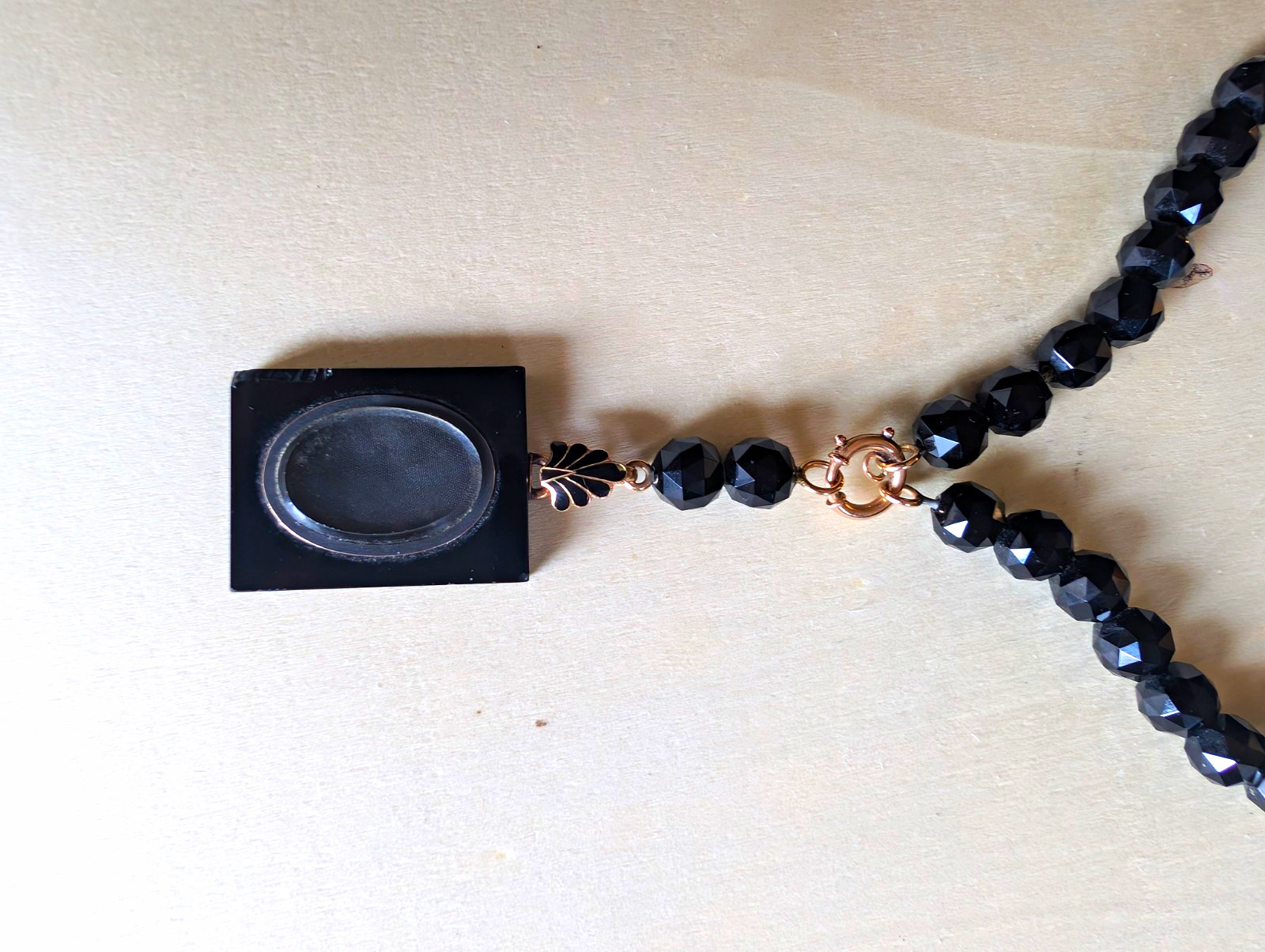Black Glass Mourning Necklace with Square Pendant From Charleston South Carolina