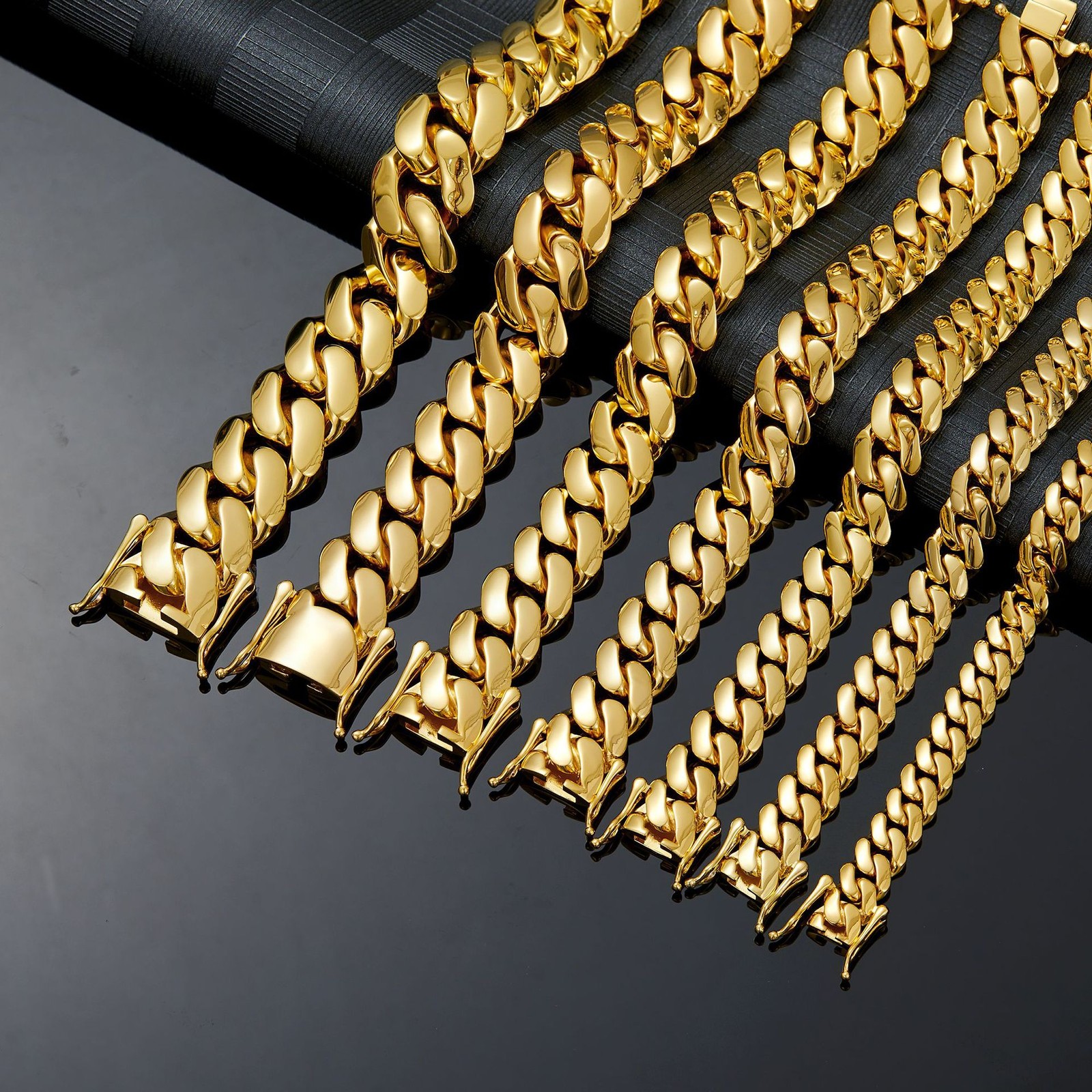 10mm-22mm Stainless Steel Miami Cuban Chain Necklace Bracelet 18K Gold Plated