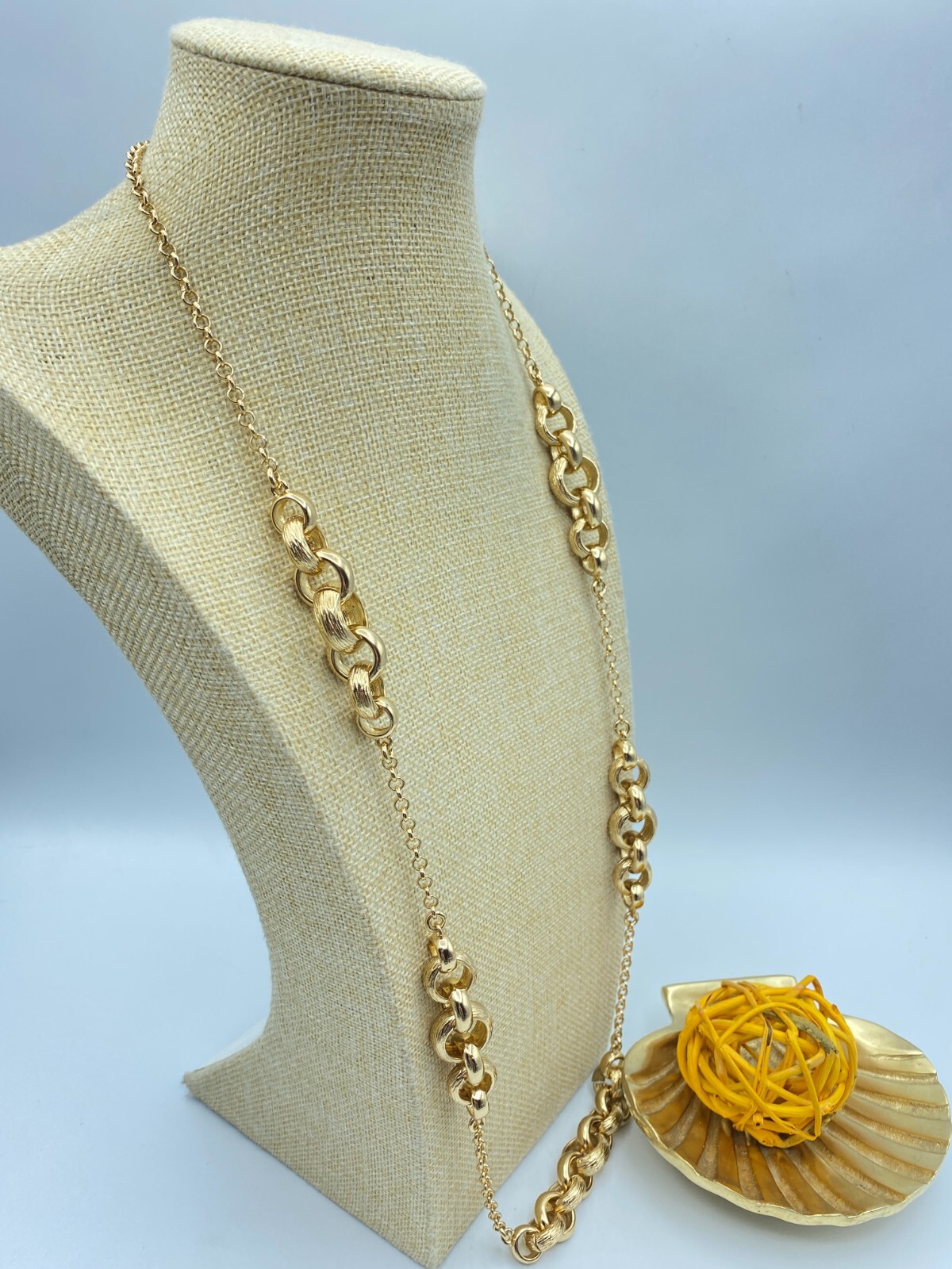Chunky Banana Republic Necklace In Polished and Textured Bright Gold Tone 32 In
