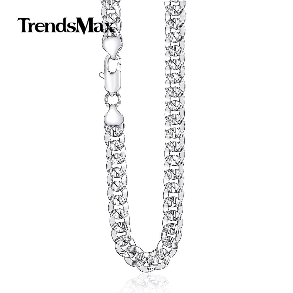 9MM 26″ For Men Boys Chain White Gold Filled Hammered Curb Cuban Link Necklace