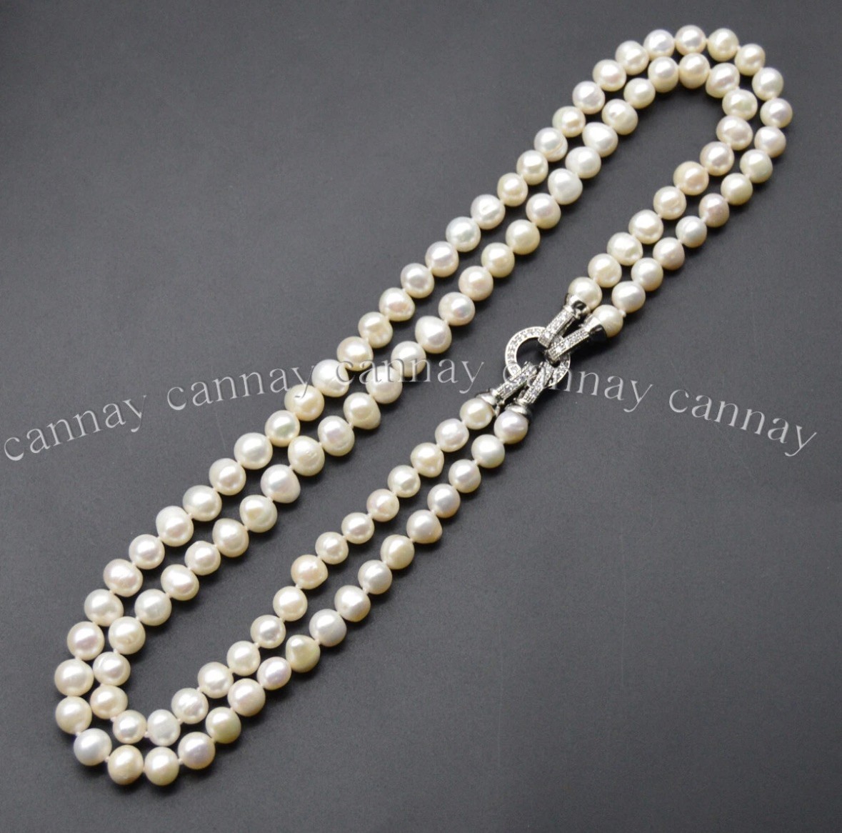2 Strands Real Natural 7-8mm White Freshwater Cultured Pearl Necklace 18-20”