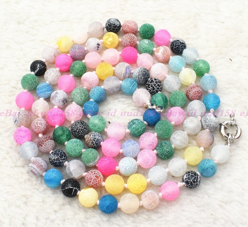 8mm Natural Multicolor Matte Dragon Veins Agate Round Gems Beads Necklace AAA