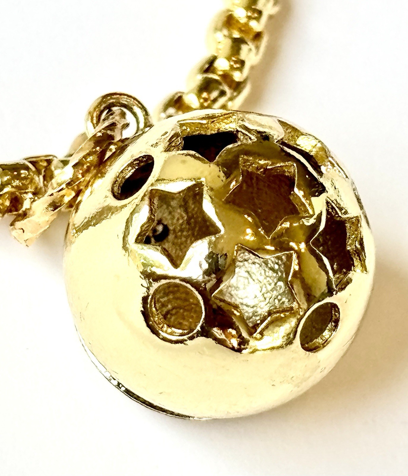 Pave Moon Ball Gold Tone Pendant with Stars Rounded Box Chain Necklace 16″ – 18″