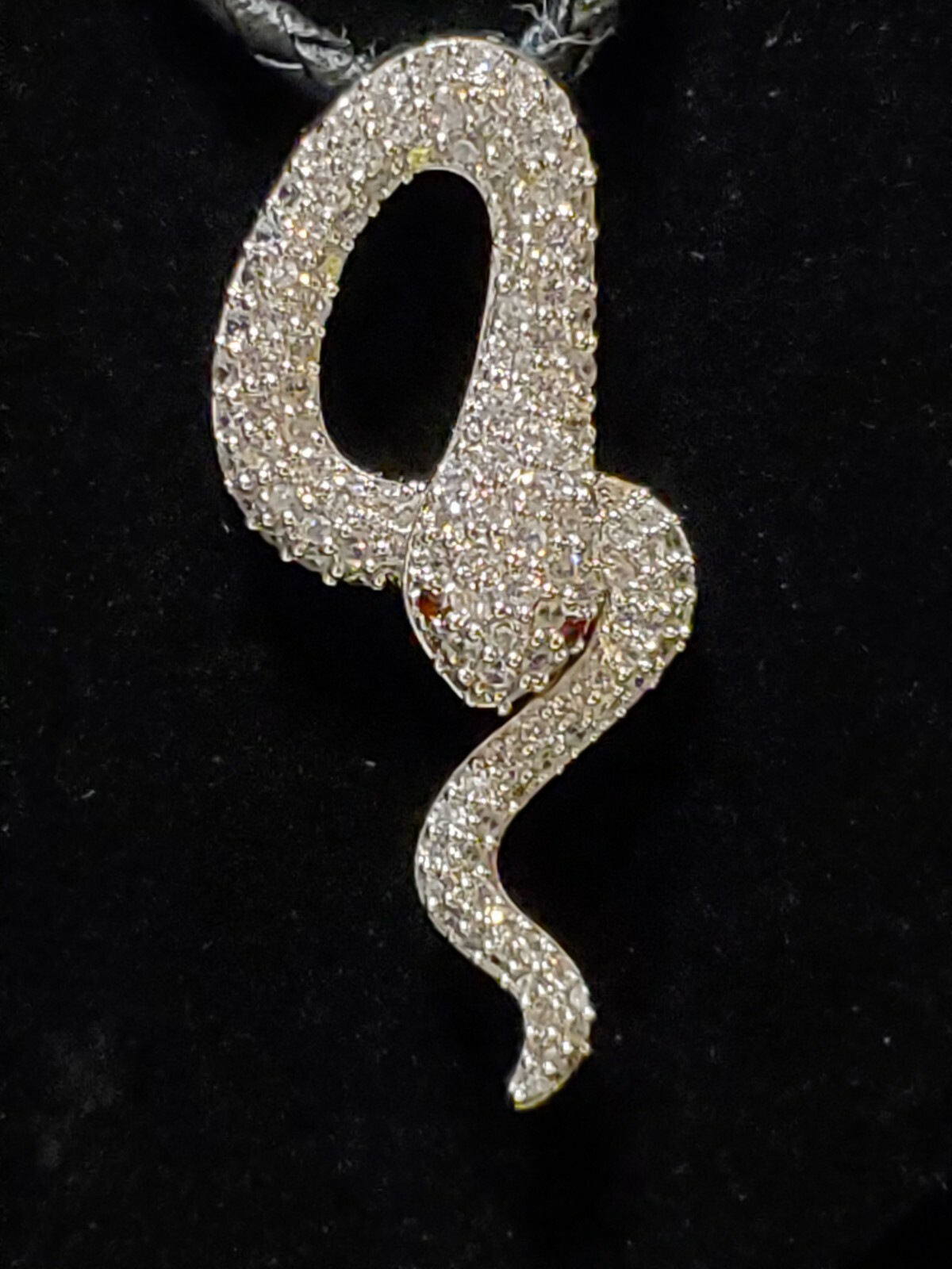 Snake – unknown crystal stones with Red Eyes on Leather & Silver Necklace Unisex