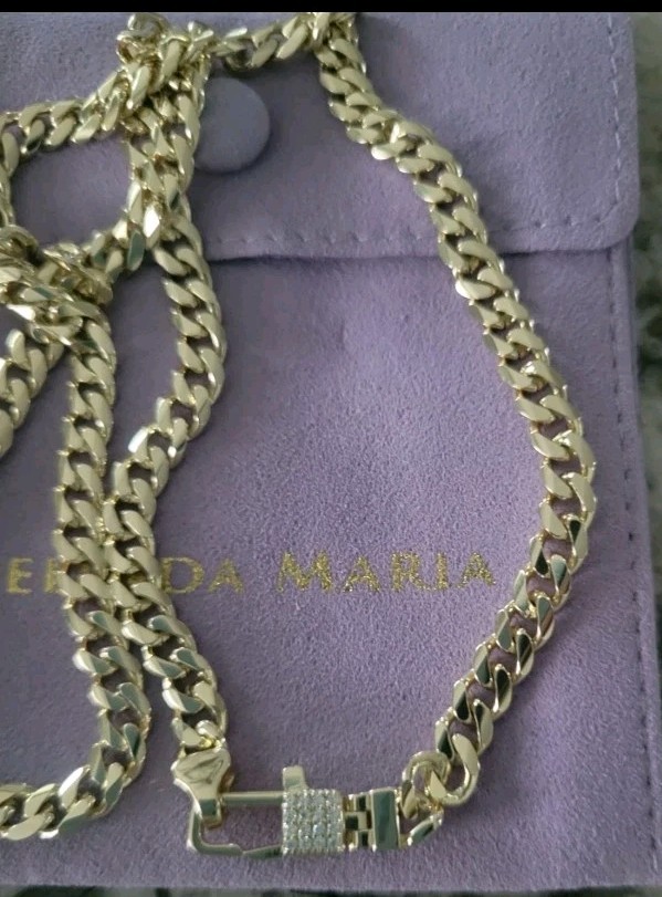 Melinda Maria Julian Pave Lock Chain Necklace Gold Diamondettes NWT Dust Bag
