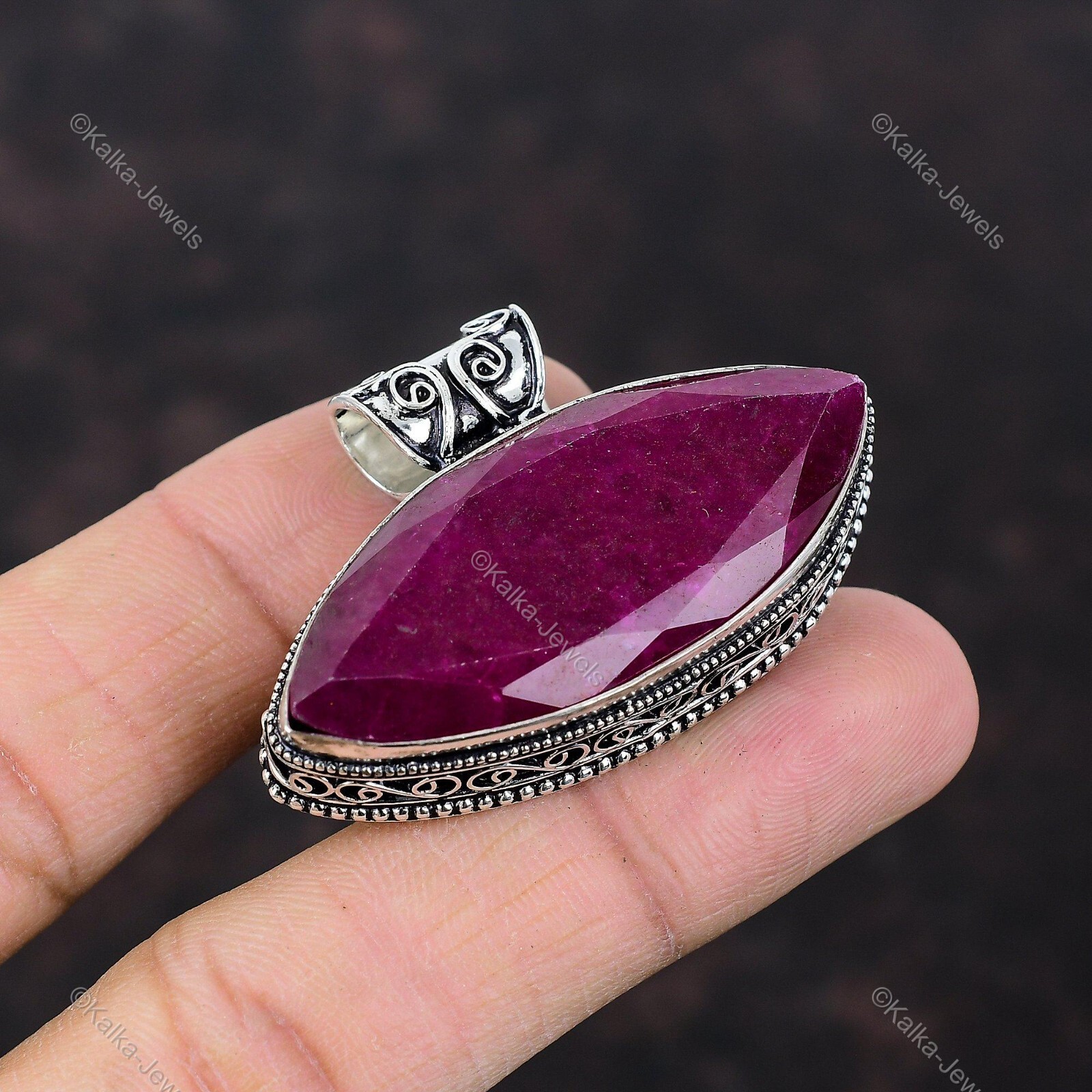 Kashmir Rubi Gemstone Pendant Vintage Red 925 Sterling Silver Jewelry Gift