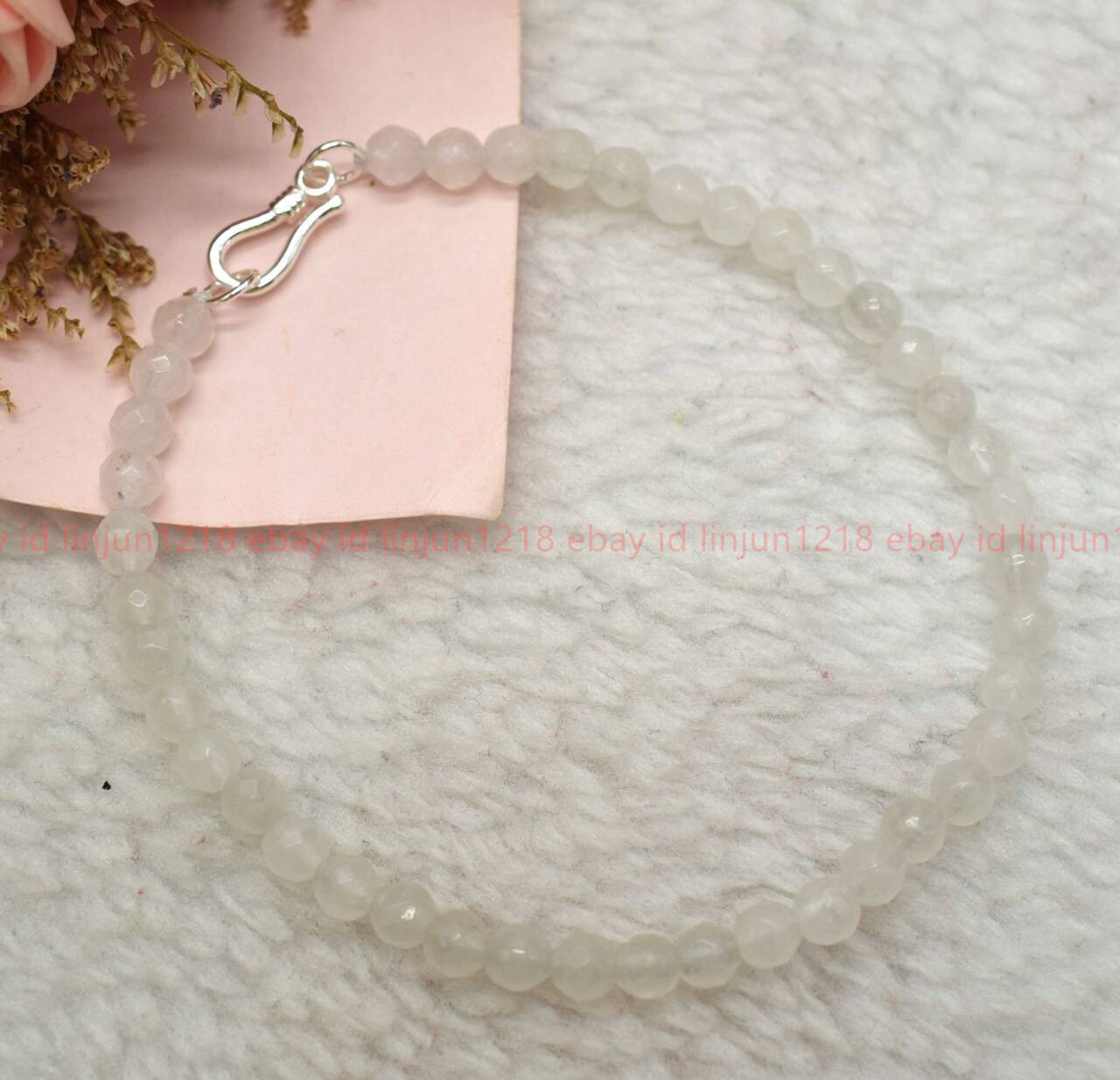 Beautiful New 4mm Faceted White Jade Gemstone Beads Necklace Bracelet 18/7.5in
