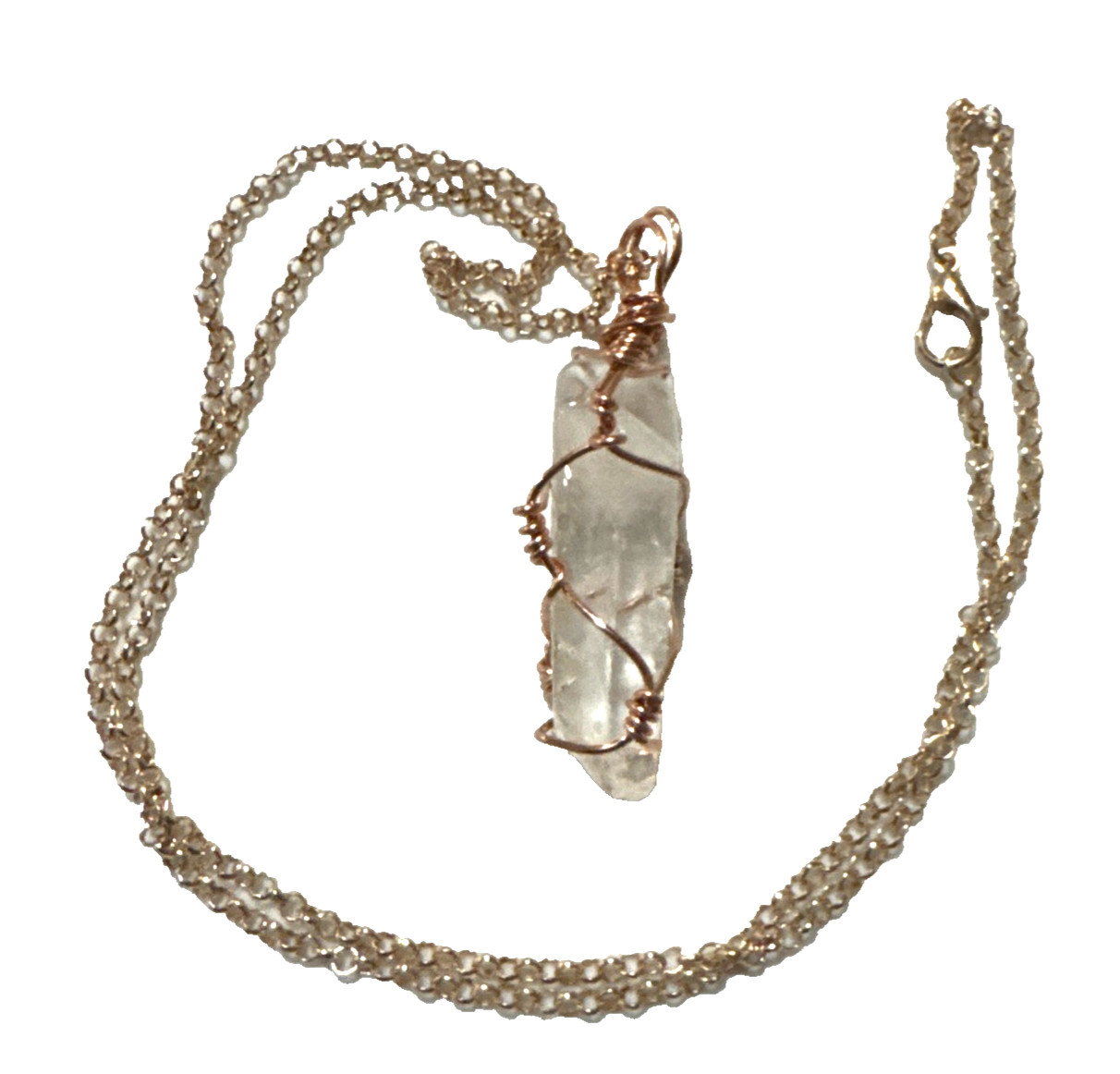 Clear Quartz Pendant Necklace Jewelry Rose Gold Tone 23″ Chain Genuine Stone