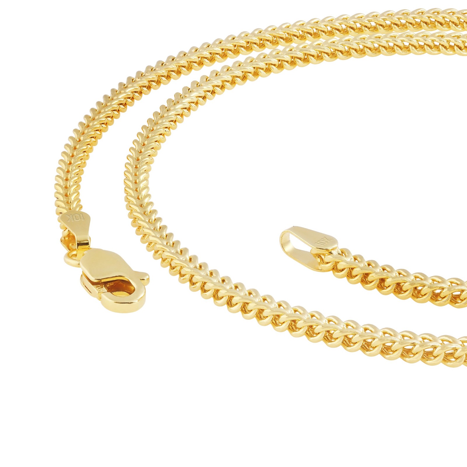 10K Yellow Gold Womens 2.5mm Franco Square Box Foxtail Wheat Necklace Chain 18″