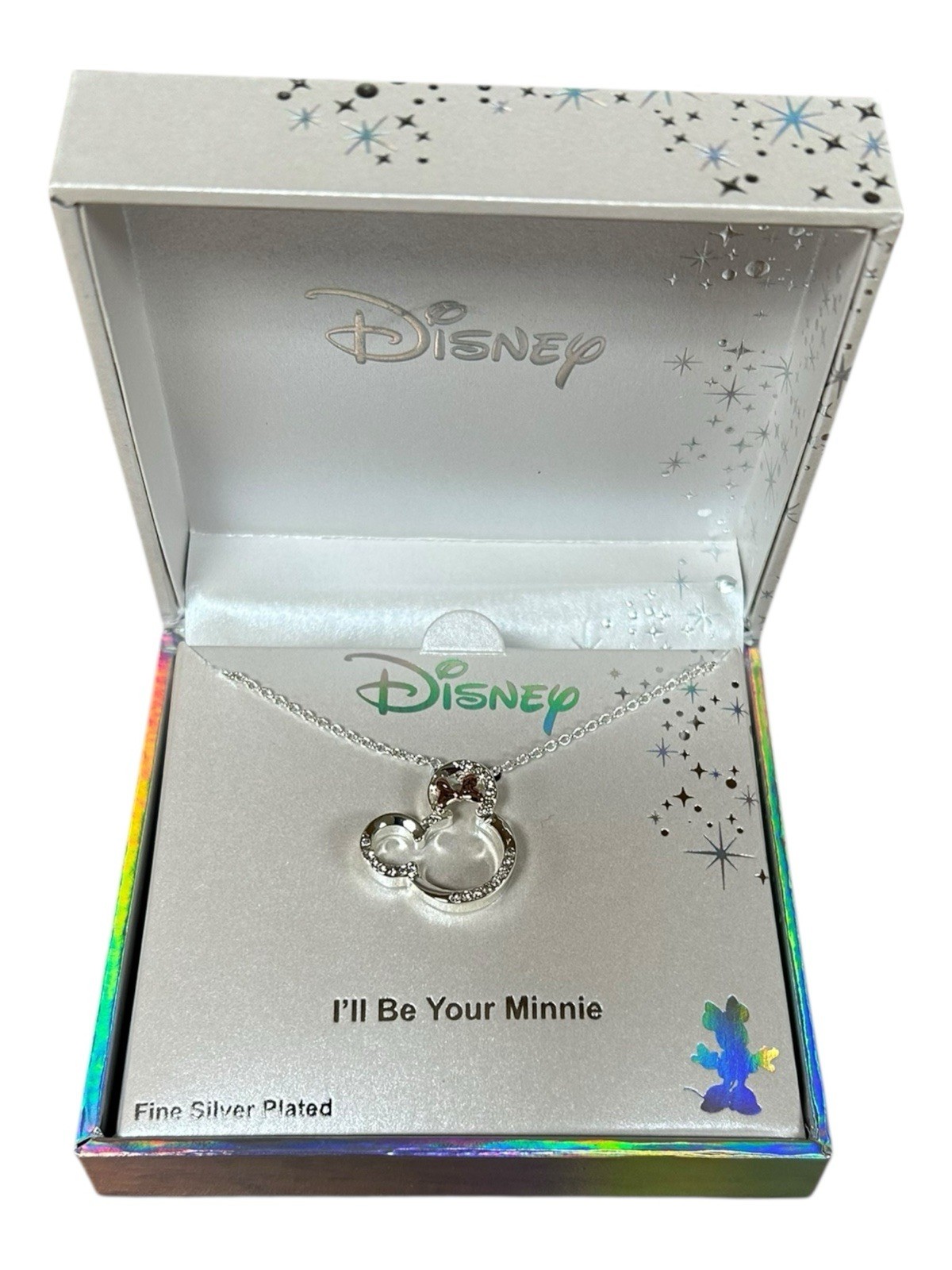 DISNEY Minnie Mouse FINE SILVER PLATED & ROSE GOLD NECKLACE Bow birthday Gift