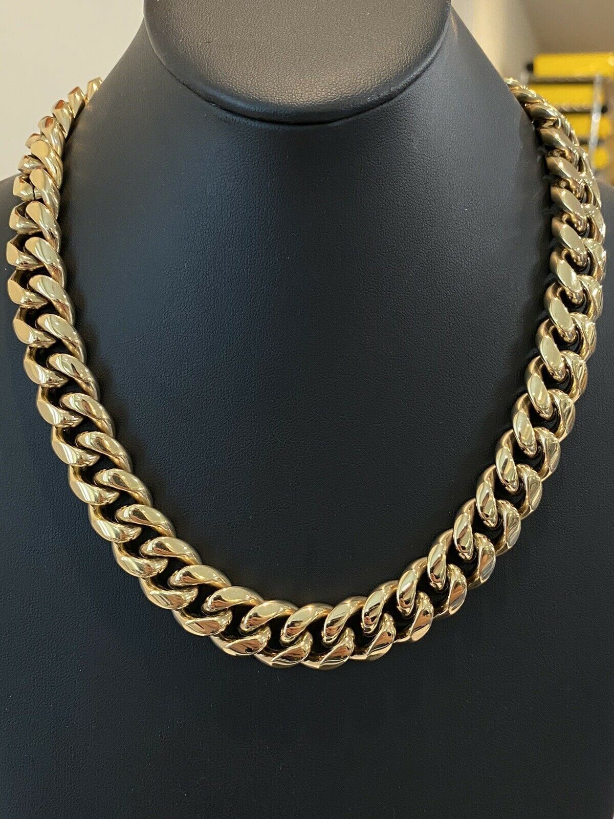 Miami Cuban Link Chain 16mm Box Clasp 14k Gold Plated Stainless Steel 20″ Choker