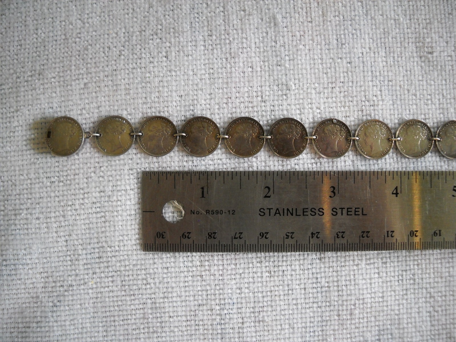 Great Britain Silver 3 Pence Coin Choker 22 coins 15 inch ONE OF A KIND 1880’S