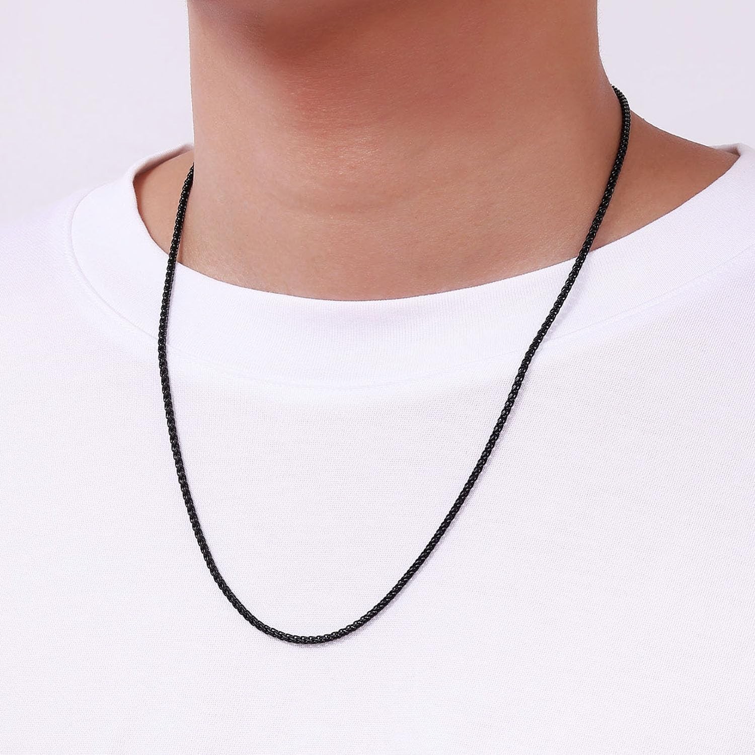 Black Wheat Chains for Men and Women, 2.5mm Stainless Steel Necklace Chains, …