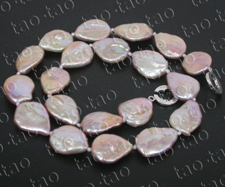 Luster 18″ 19mm natural melon seeds coin purple freshwater pearls beads necklace