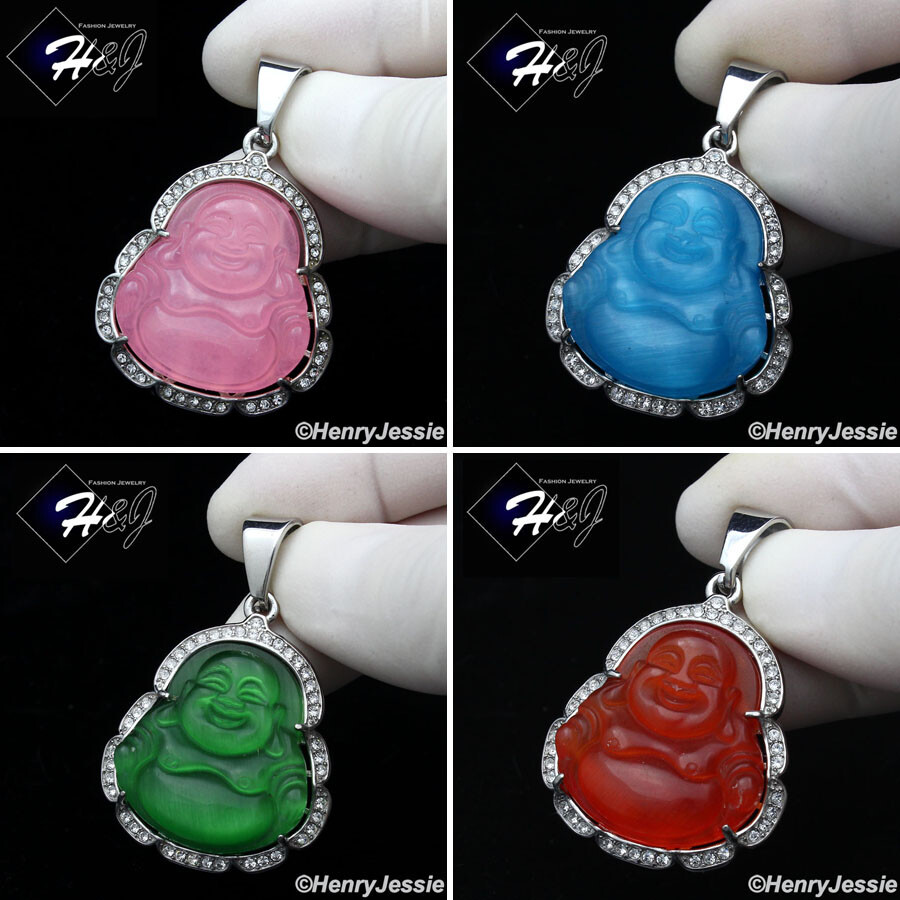 Stainless Steel Pink/Onyx/Blue Rhinestone Silver/Gold Plated Buddha Pendant*P117