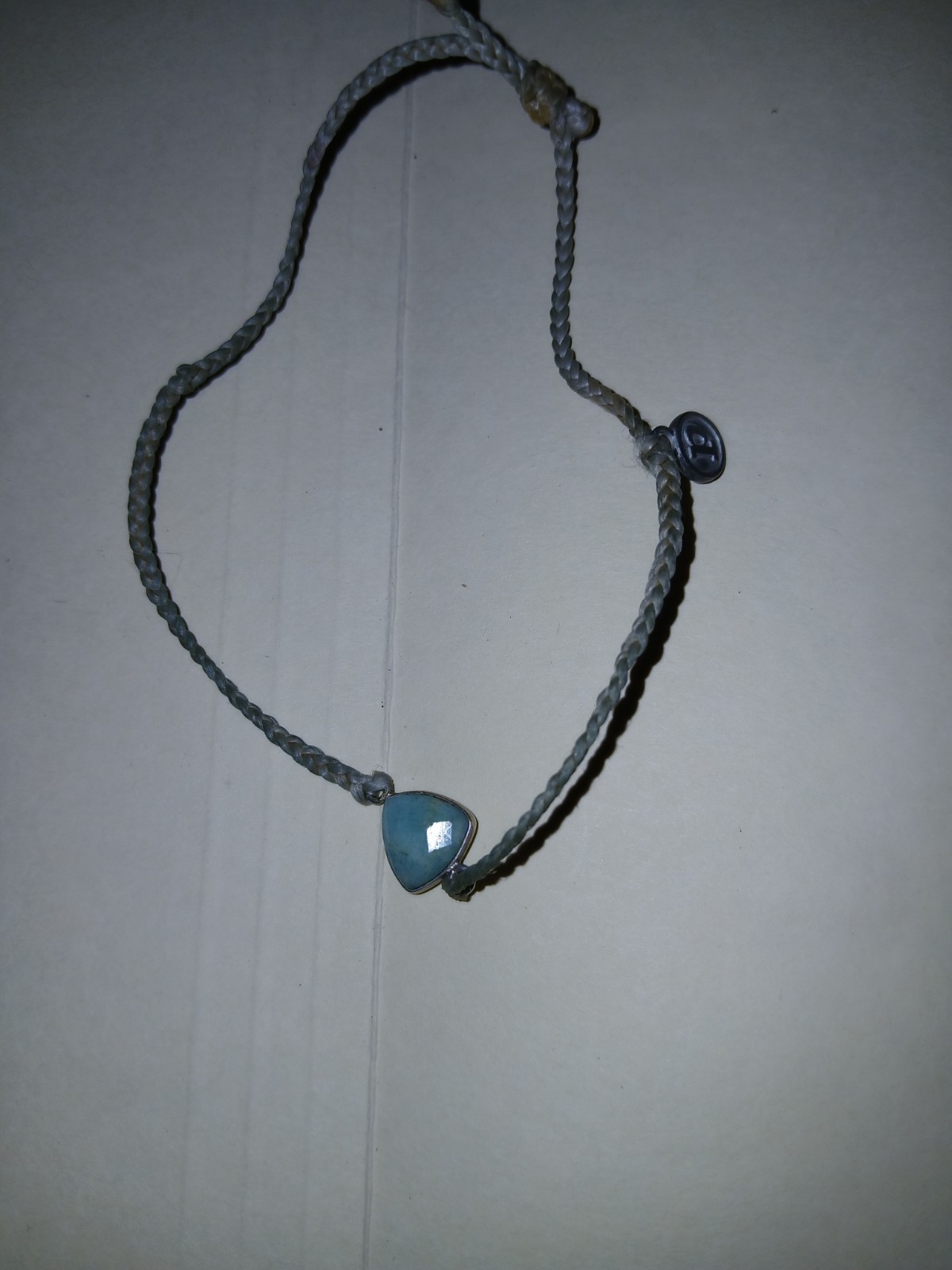 Pura Vida Bracelets Gray Rope Cord Necklace Blue Triangle Charm Bezel Set