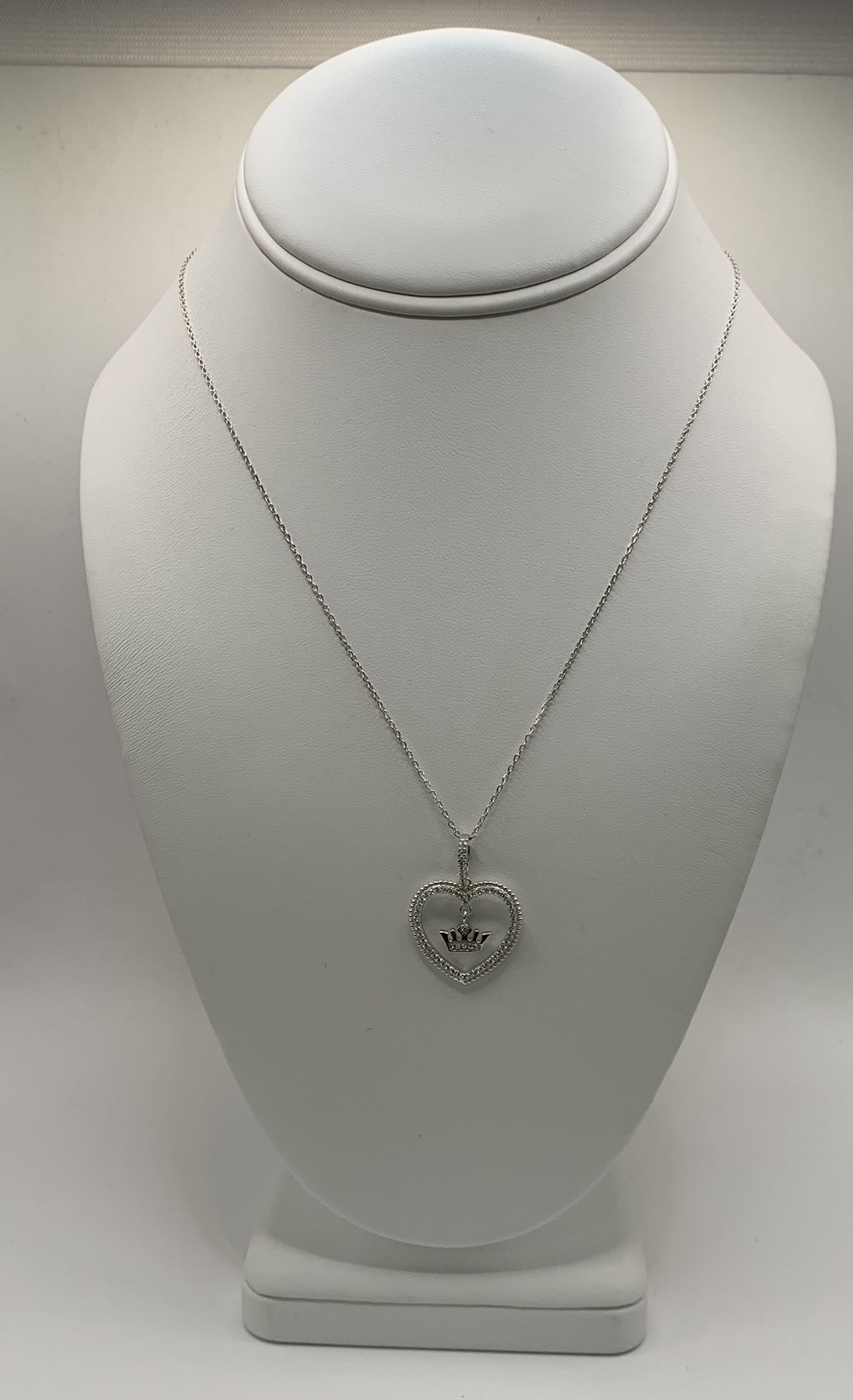 Sterling Silver 925 Cubic Zirconia CZ Heart Pendant Necklace Crown Charm 18-20″