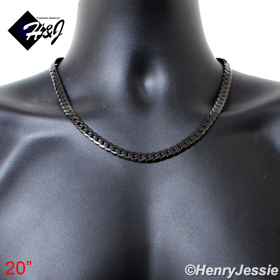 16″-40″MEN Stainless Steel 8mm Black Plated Miami Cuban Curb Chain Necklace*B155