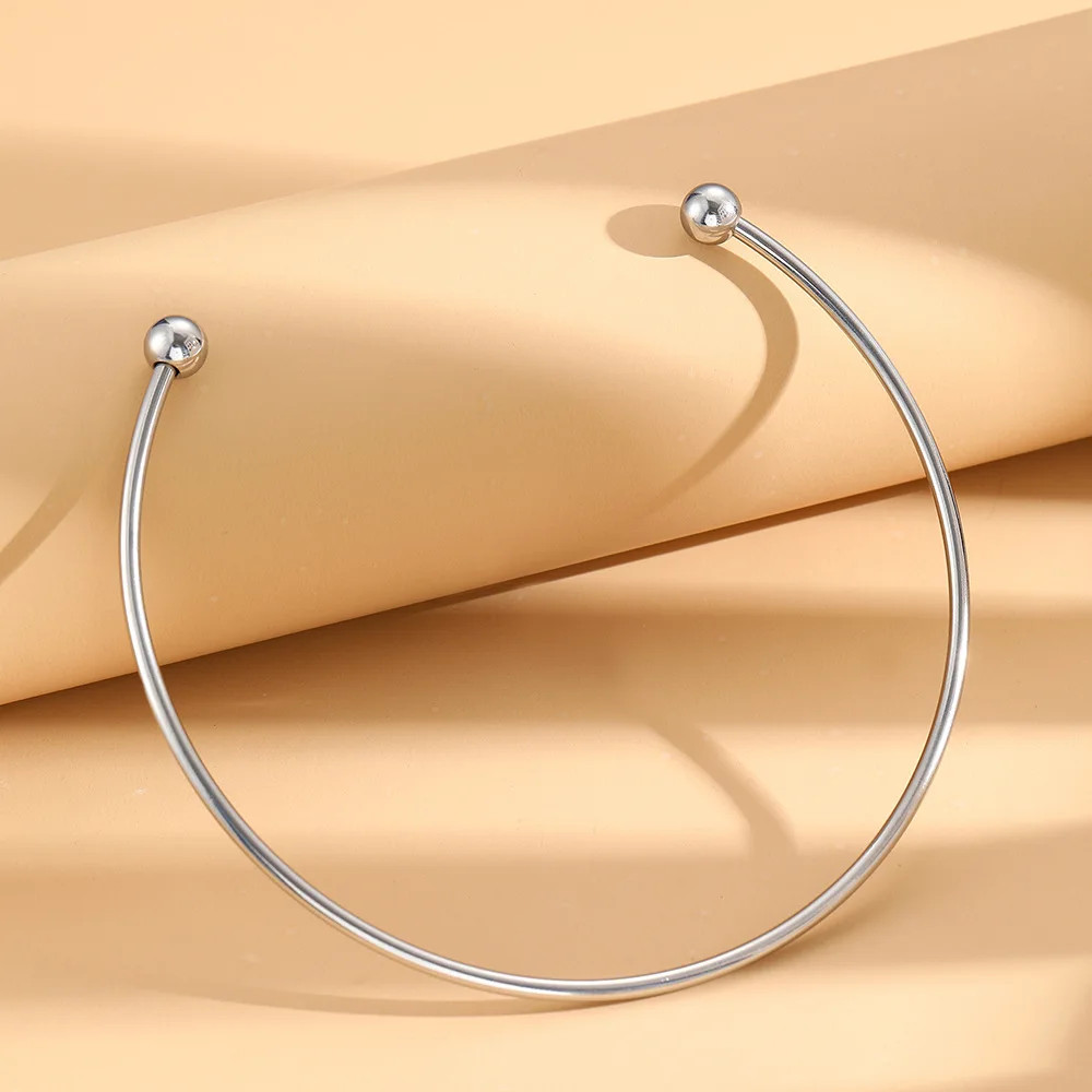 Women’s Stainless Steel Solid Ball Necklace Punk Silver Adjustable Jewelry