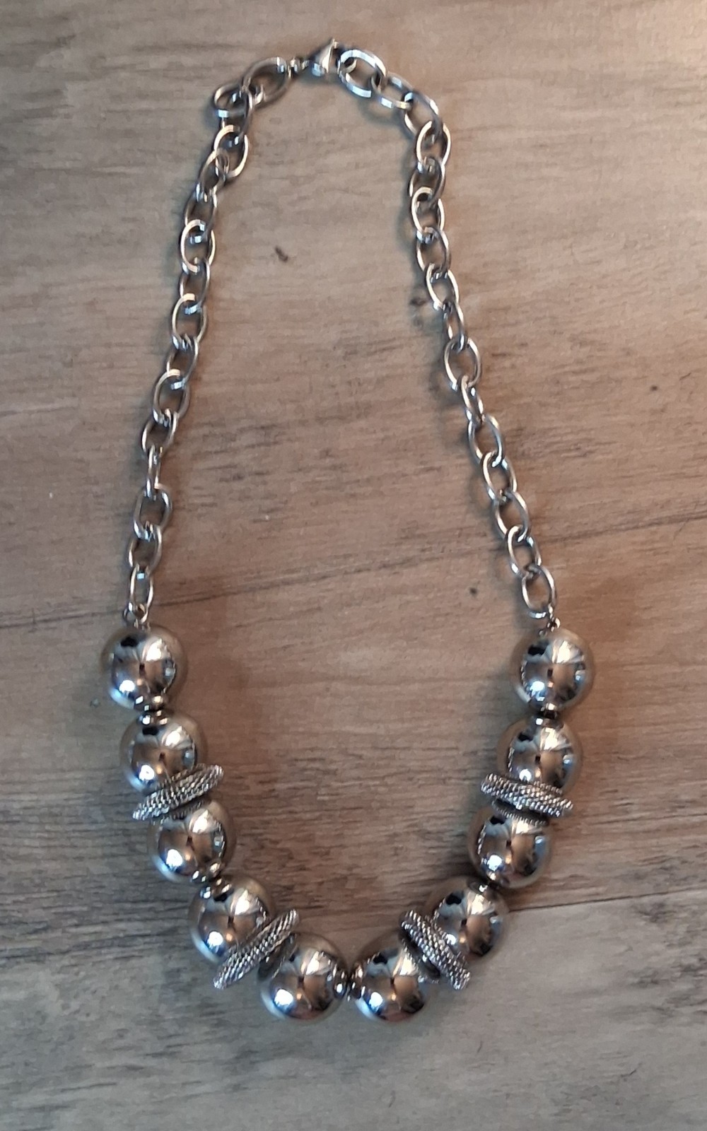 Silver Tone Beaded Cable Chain Necklace Adjustable 18-24in Lobster Clasp