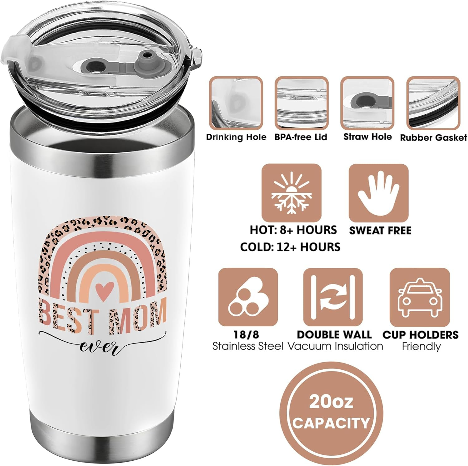 20 oz Stainless Steel Mom Tumbler Gift Vacuum Insulated Travel Cup